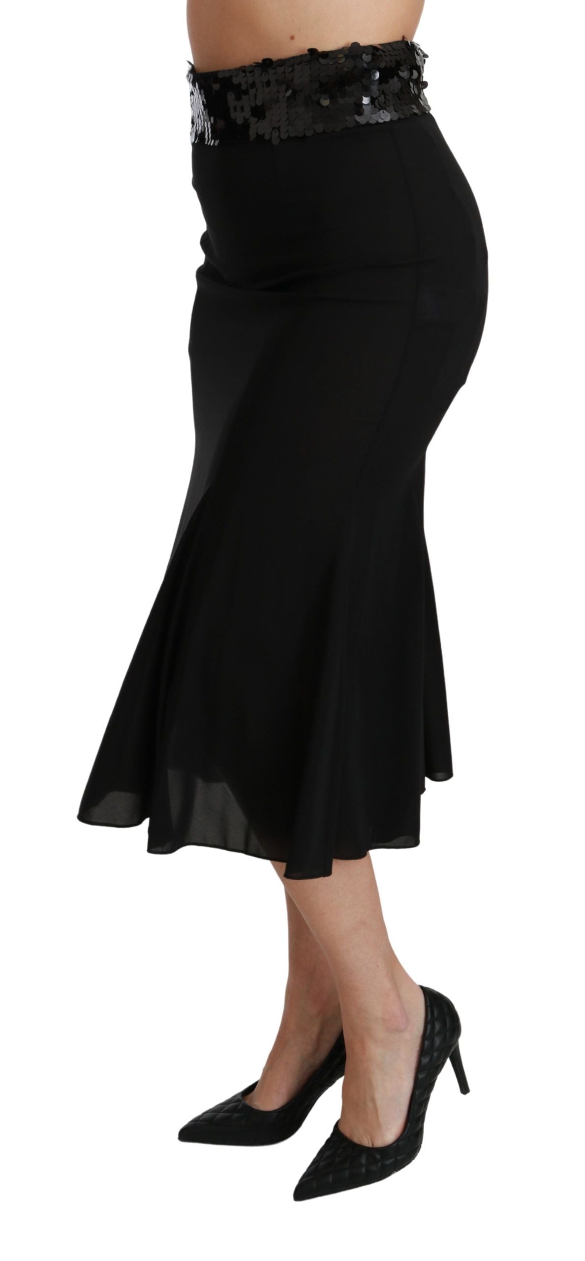 Jupe mi-longue sirène taille haute noire en soie Dolce & Gabbana