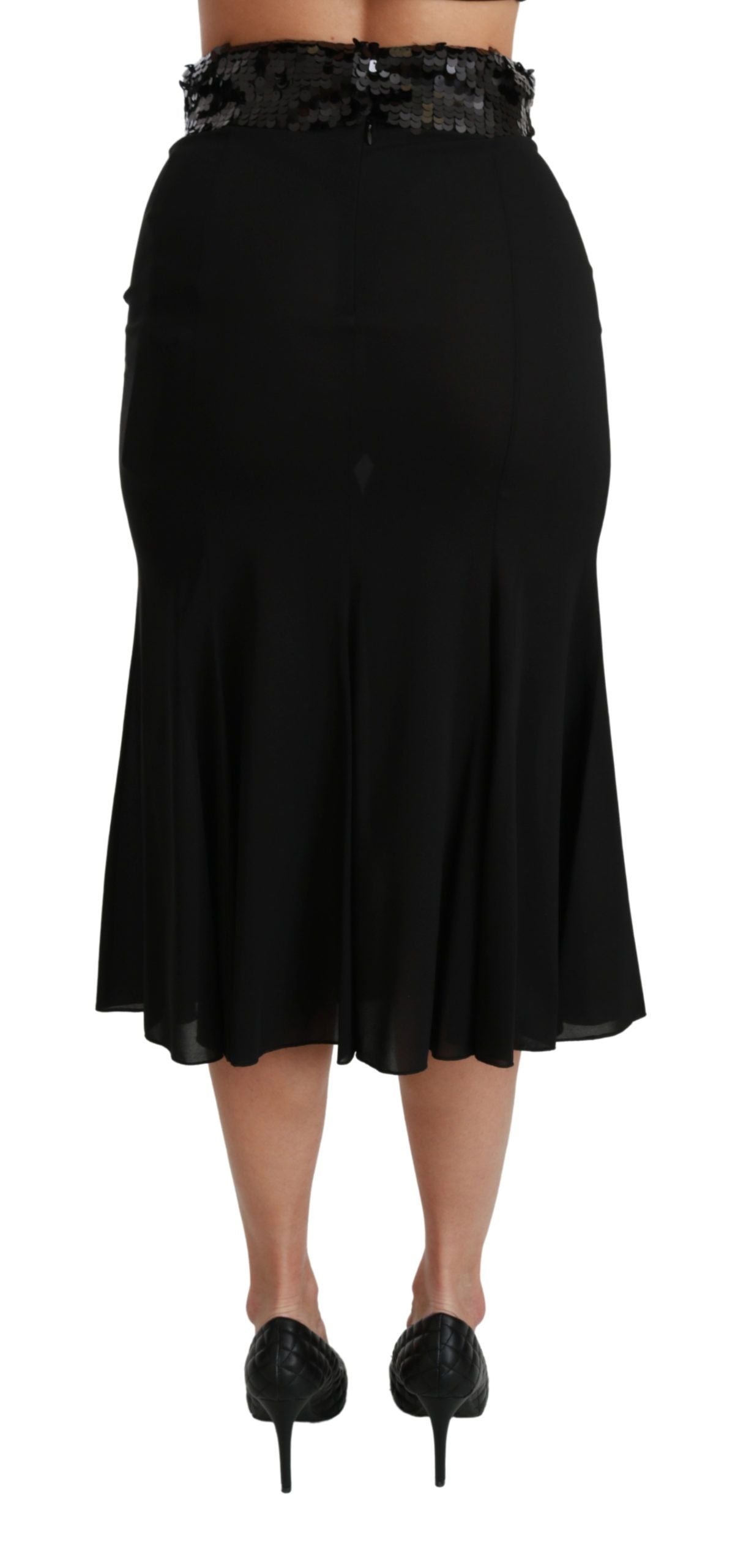 Jupe mi-longue sirène taille haute noire en soie Dolce & Gabbana