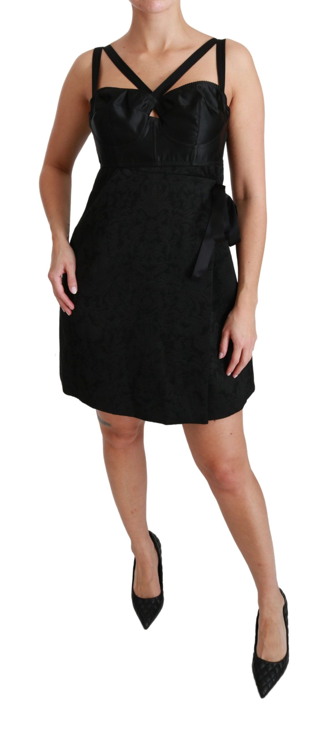 Mini-robe en satin extensible noir Dolce & Gabbana