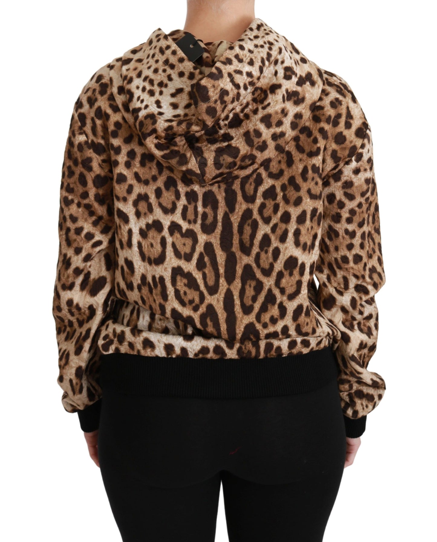 Pull à capuche marron clouté en Ayers et léopard Dolce & Gabbana
