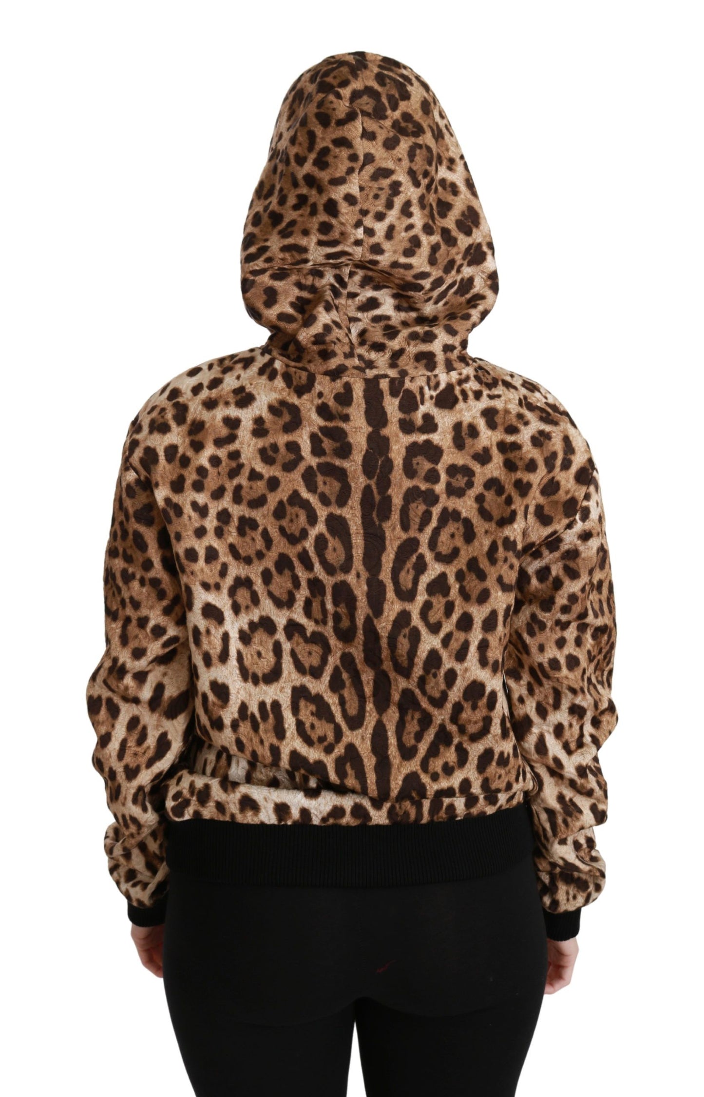 Pull à capuche marron clouté en Ayers et léopard Dolce & Gabbana