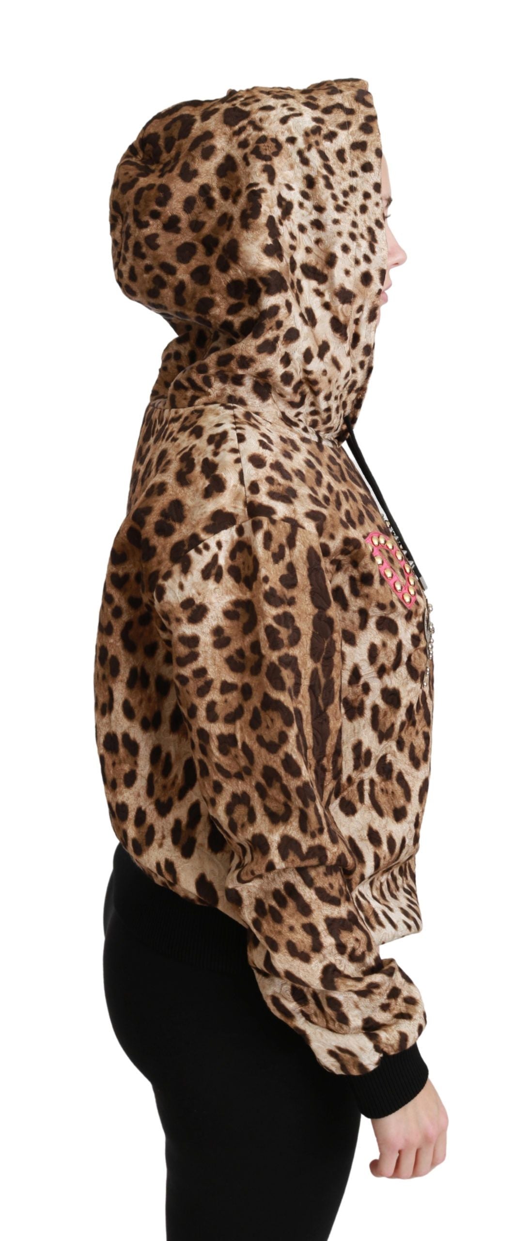 Pull à capuche marron clouté en Ayers et léopard Dolce & Gabbana