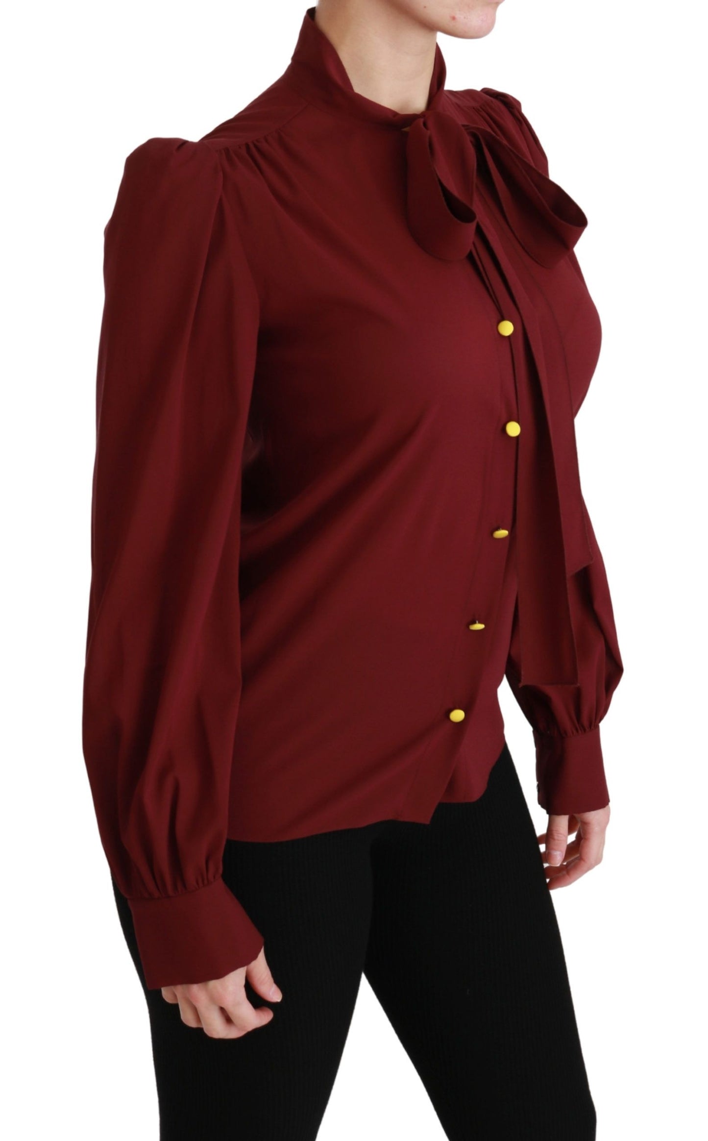 Dolce & Gabbana Kastanienbraunes Langarm-Hemdblusen-Seidentop