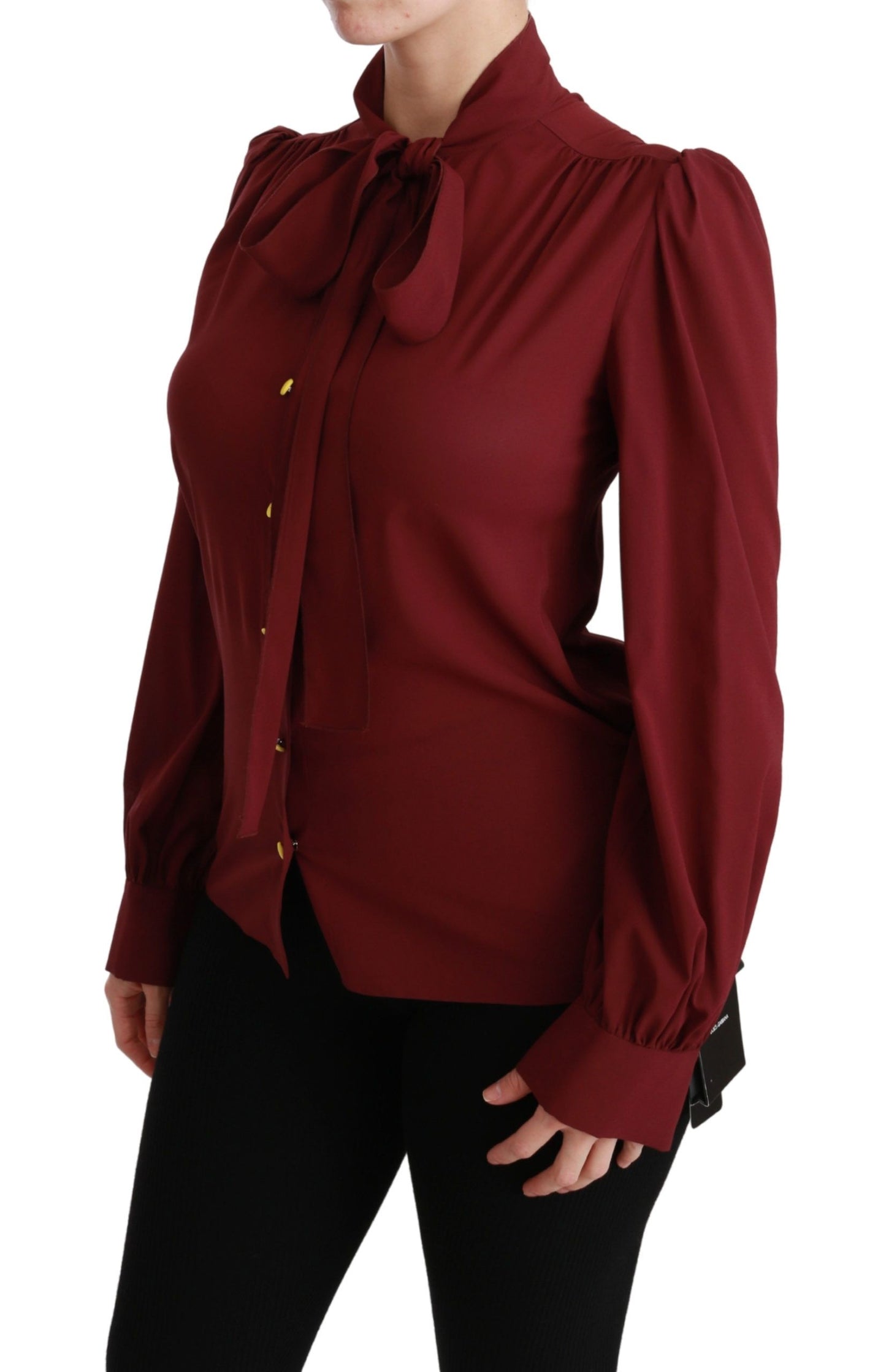 Dolce & Gabbana Kastanienbraunes Langarm-Hemdblusen-Seidentop