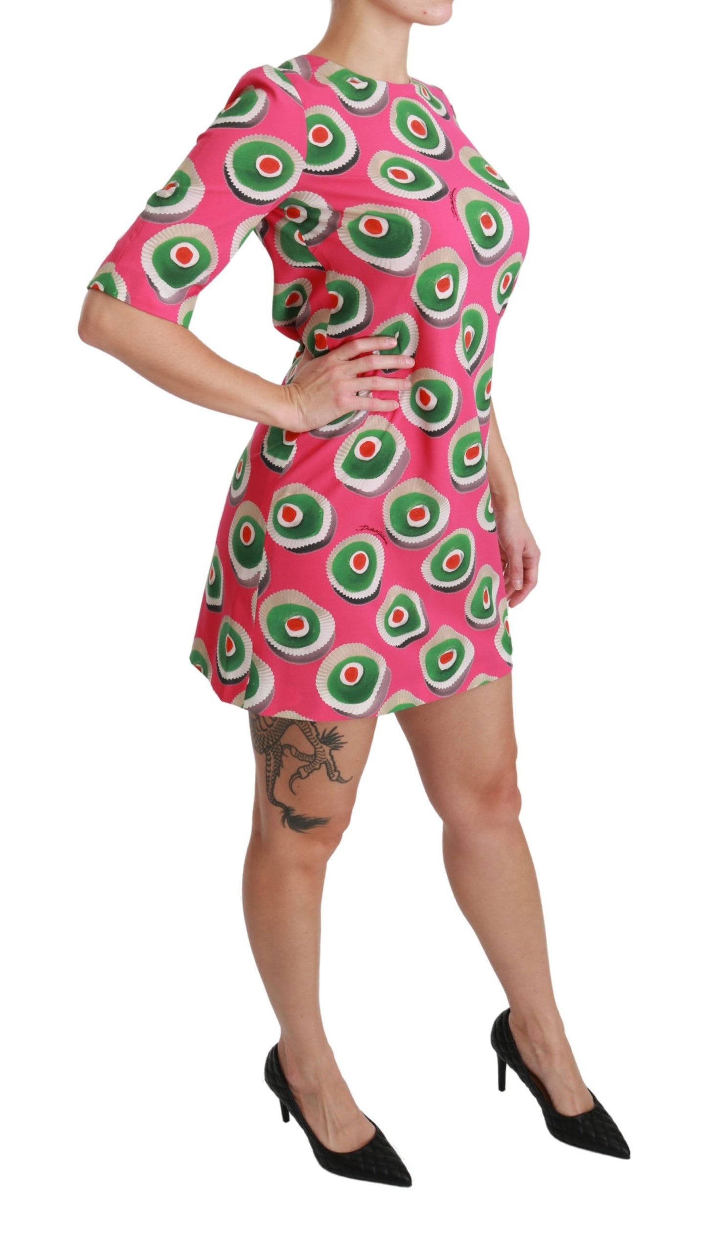Robe droite extensible en soie rose Dolce & Gabbana