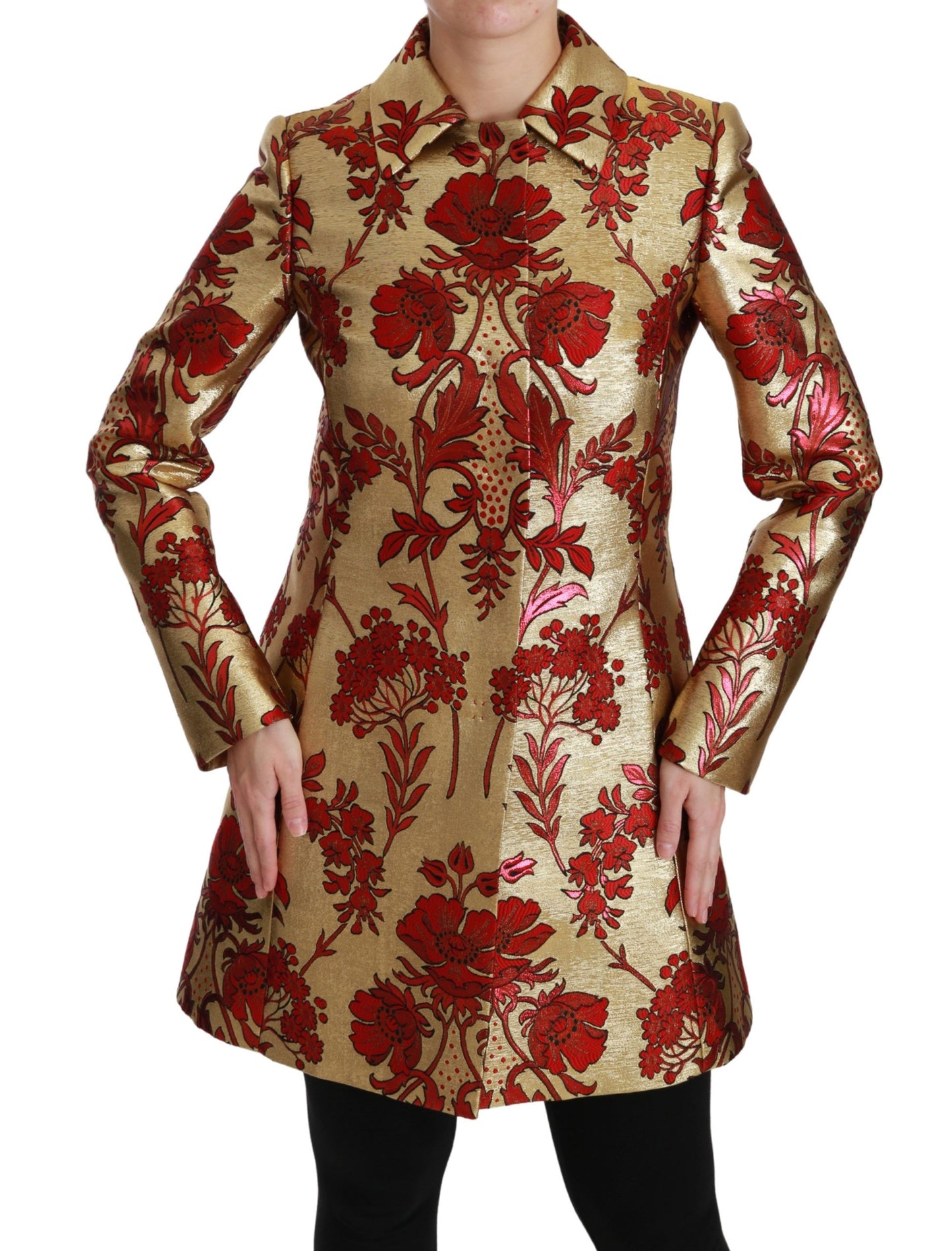 Dolce & Gabbana Manteau cape en brocart floral rouge doré