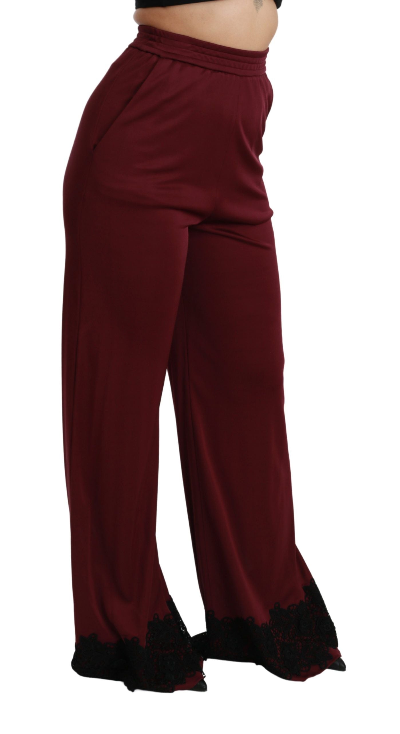 Pantalon large taille haute en dentelle noire Dolce & Gabbana bordeaux
