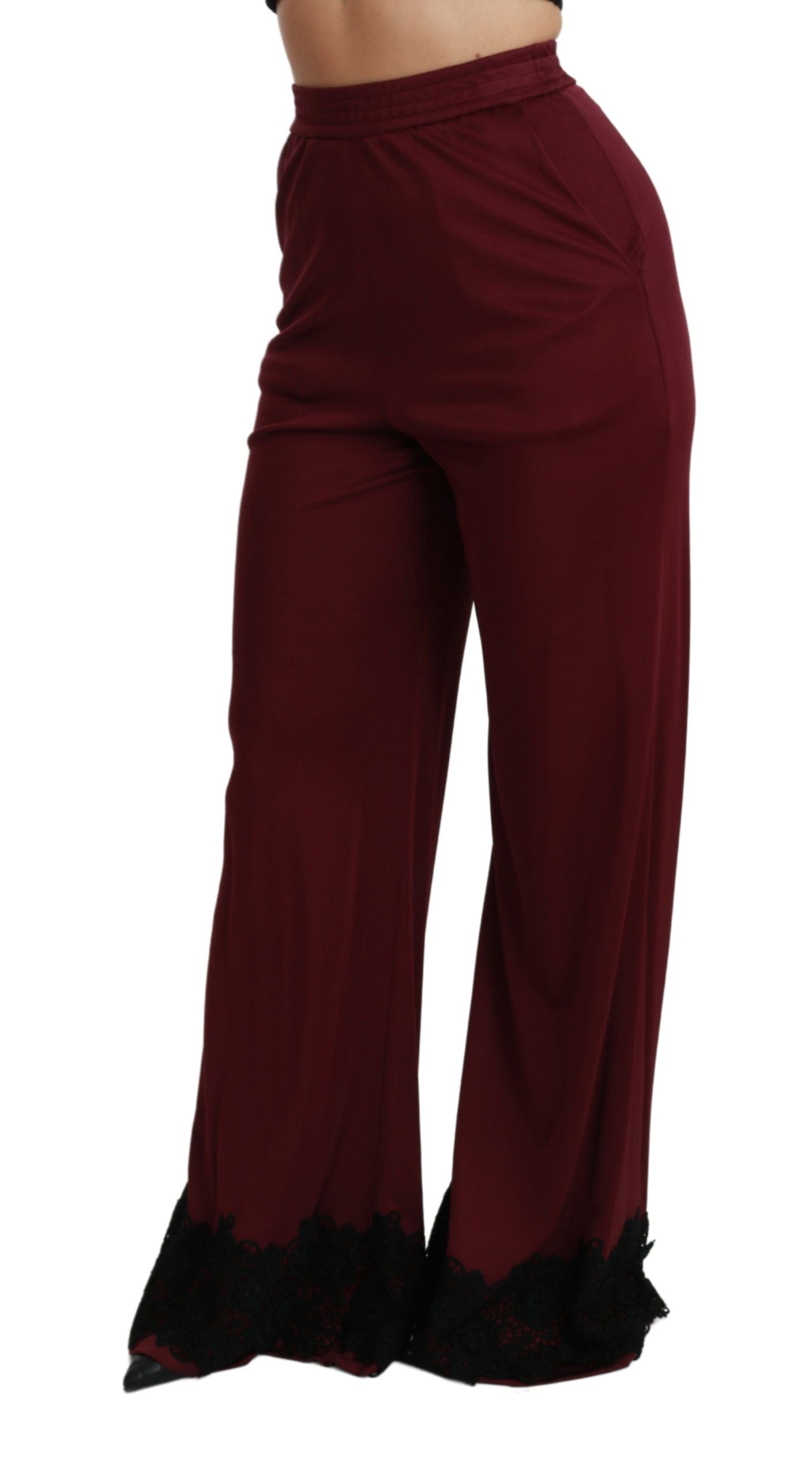 Pantalon large taille haute en dentelle noire Dolce & Gabbana bordeaux
