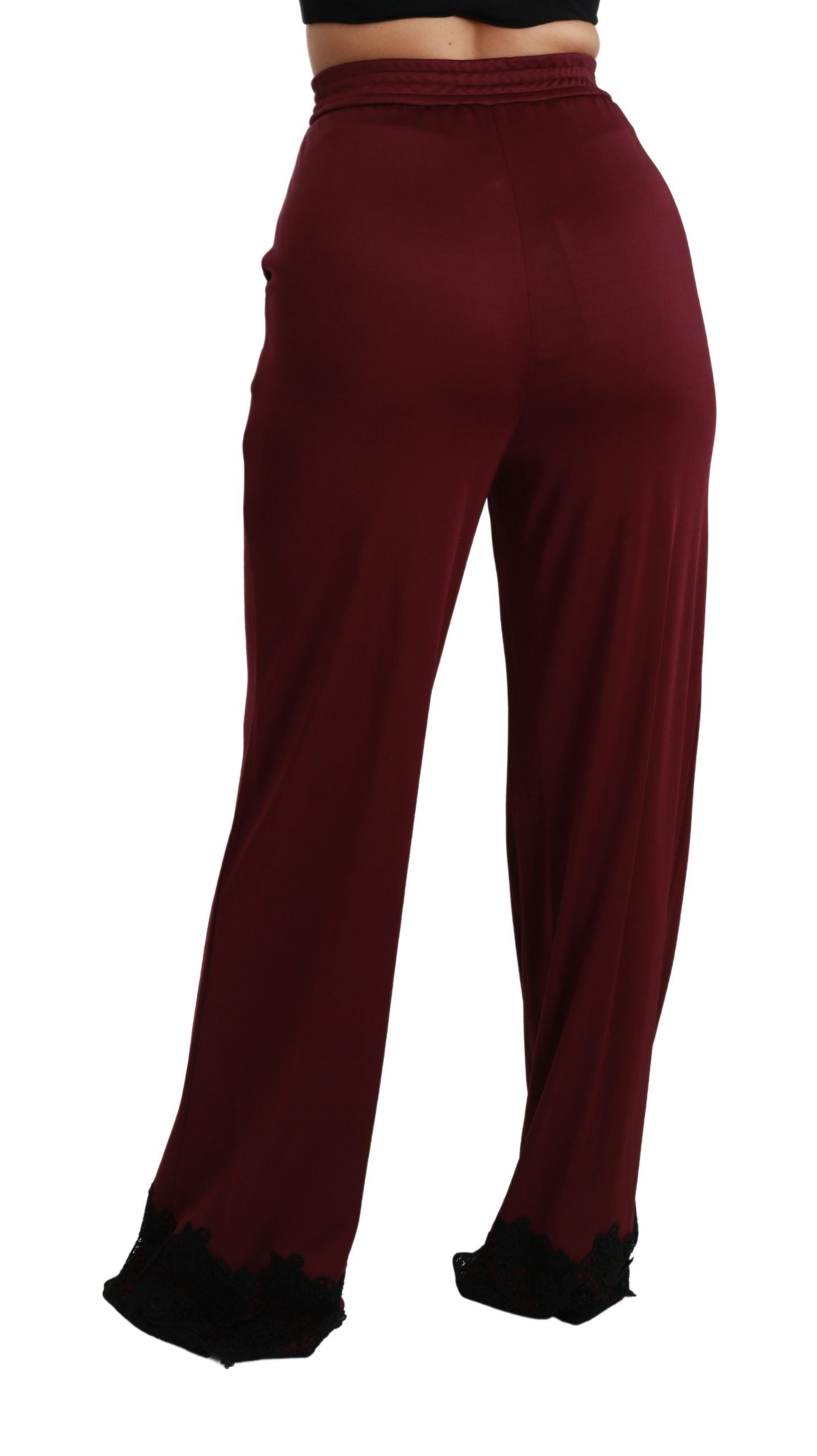 Pantalon large taille haute en dentelle noire Dolce & Gabbana bordeaux