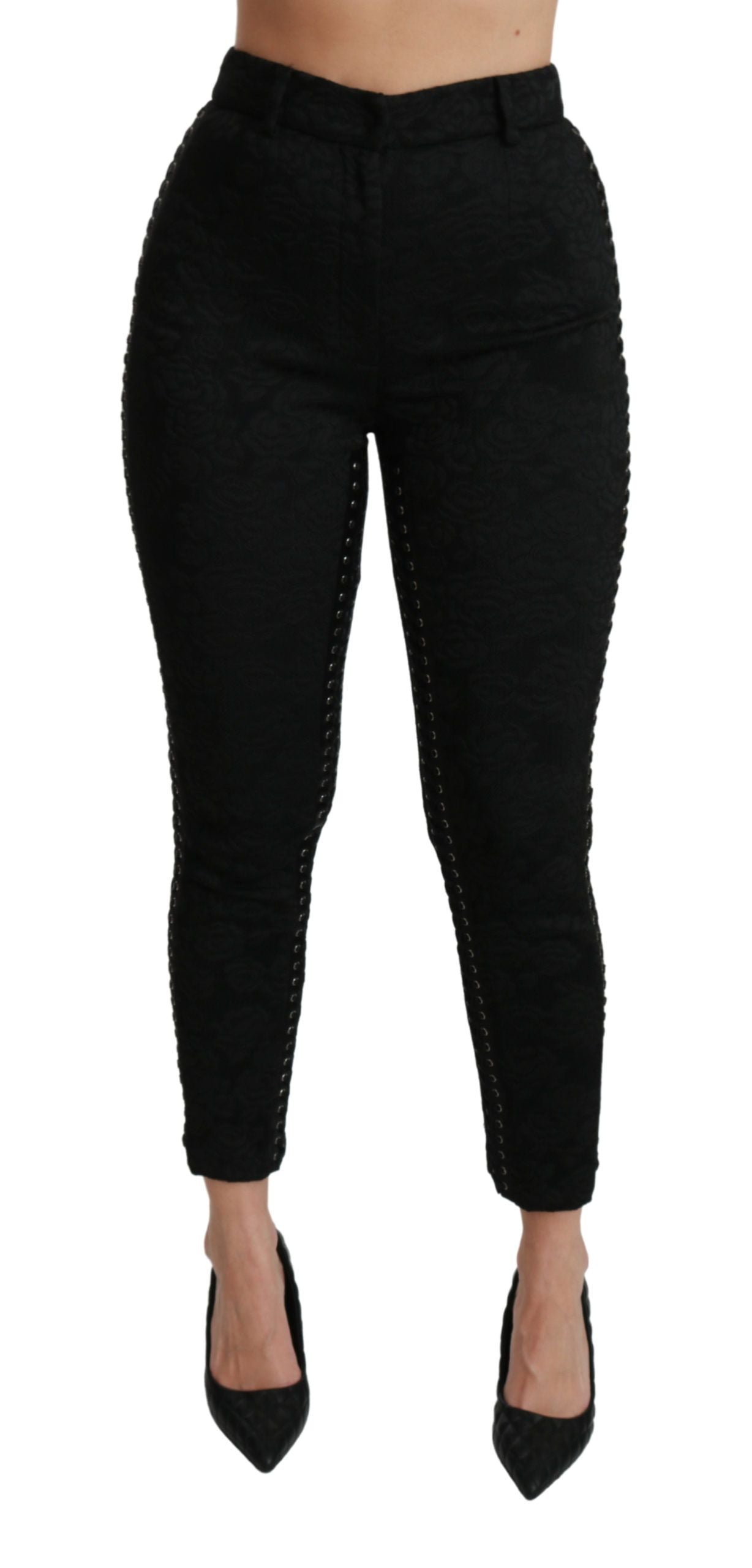 Pantalon skinny taille haute en brocart noir Dolce & Gabbana