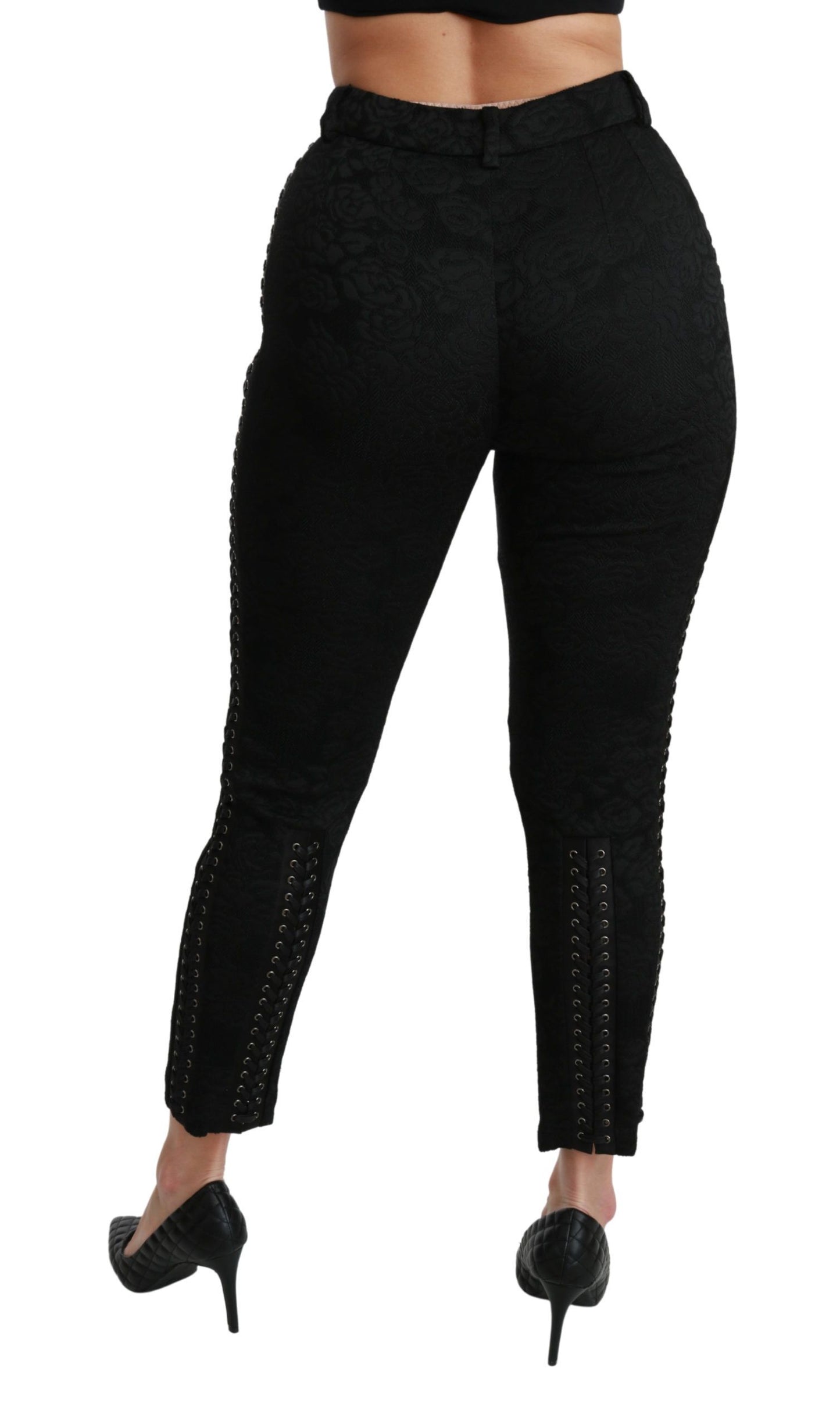 Pantalon skinny taille haute en brocart noir Dolce & Gabbana