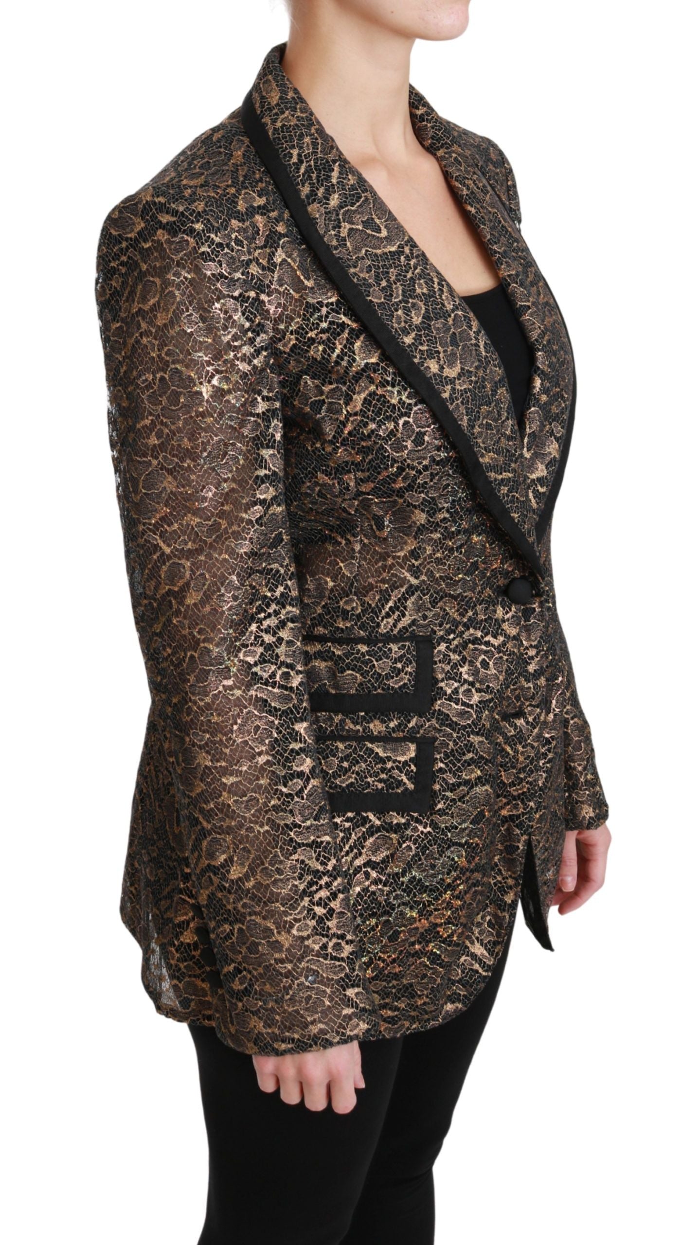 Dolce & Gabbana Blazer en dentelle noire et dorée Veste fleurie