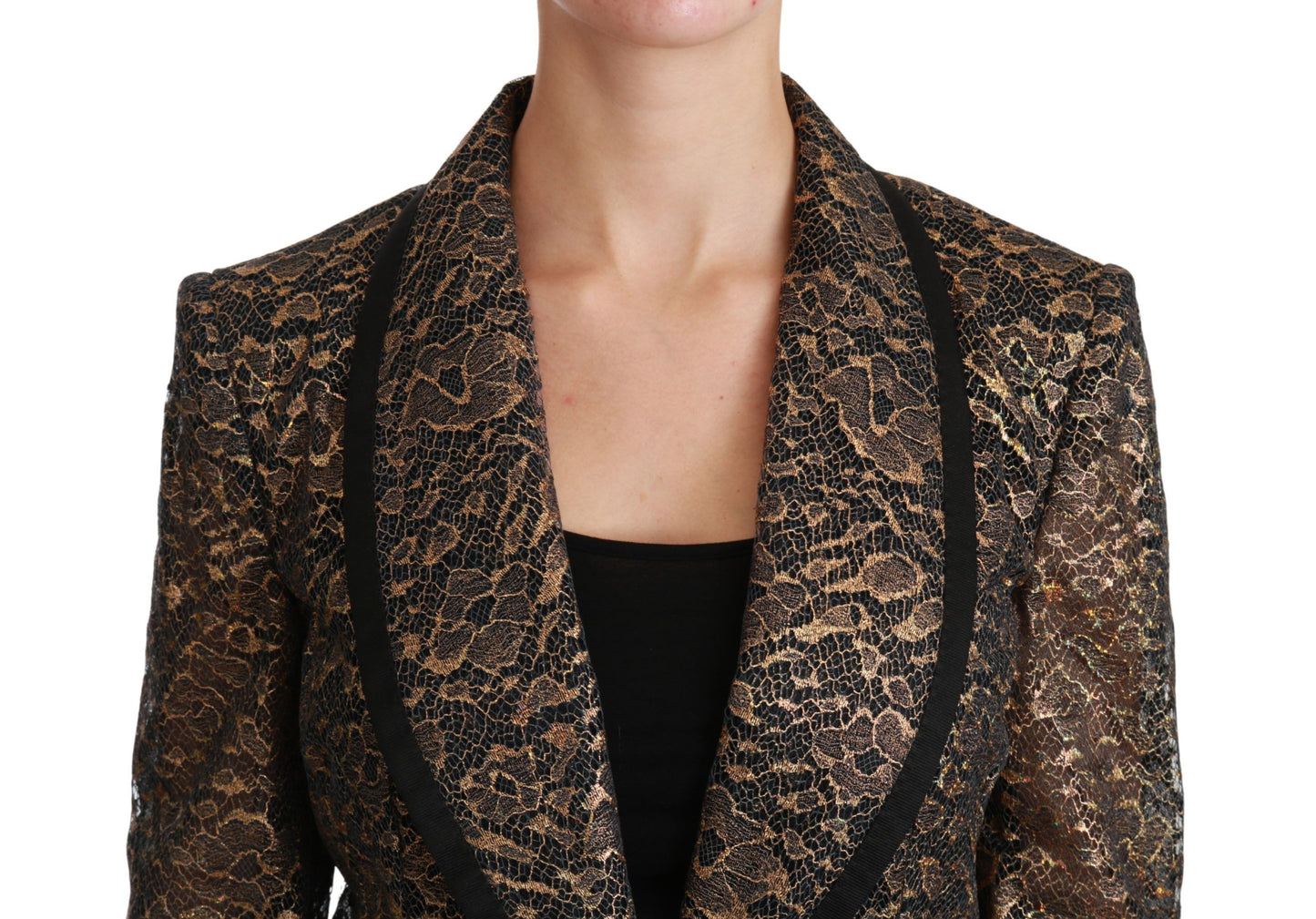 Dolce & Gabbana Blazer en dentelle noire et dorée Veste fleurie