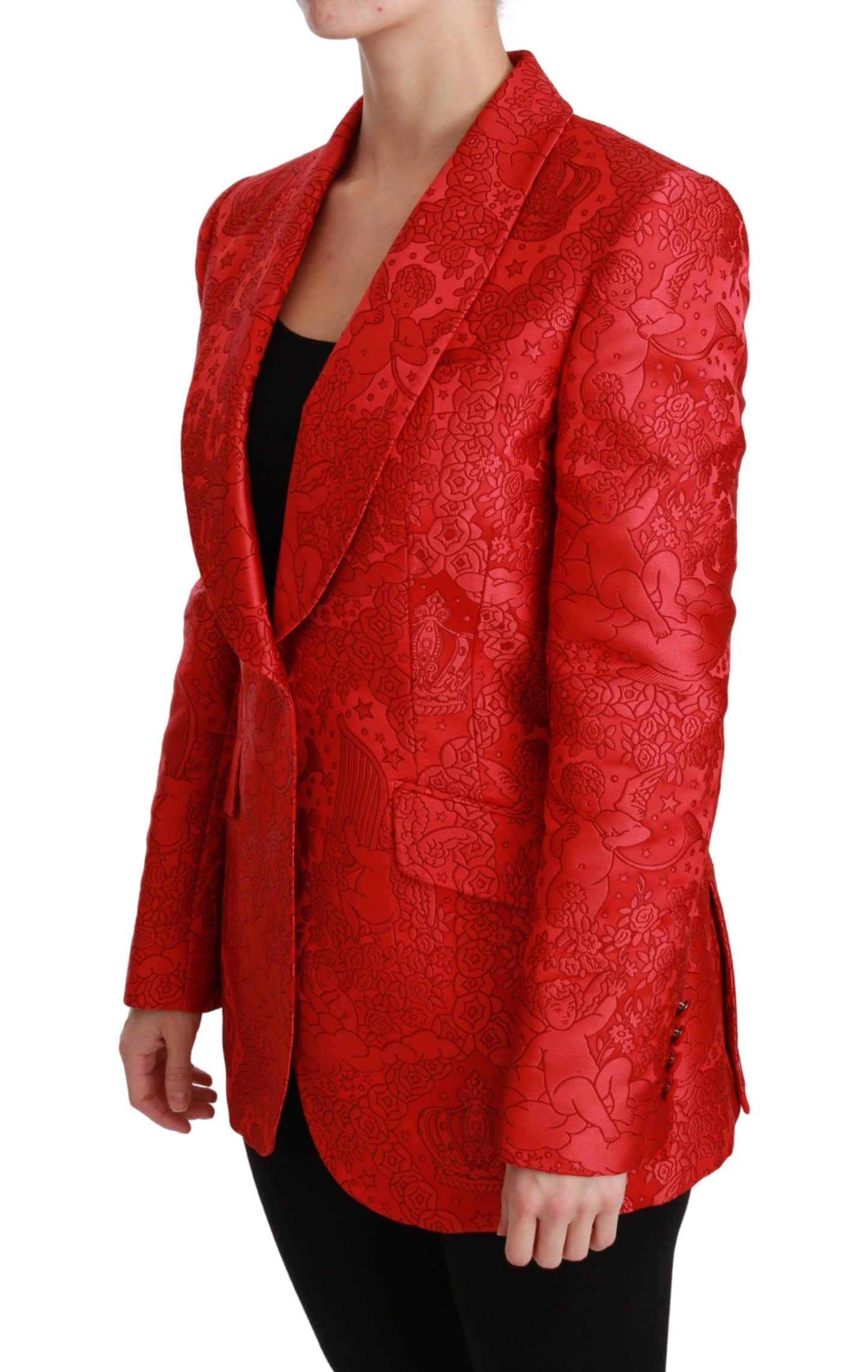 Dolce & Gabbana Roter Blazer mit Blumenmuster und Engelsmuster