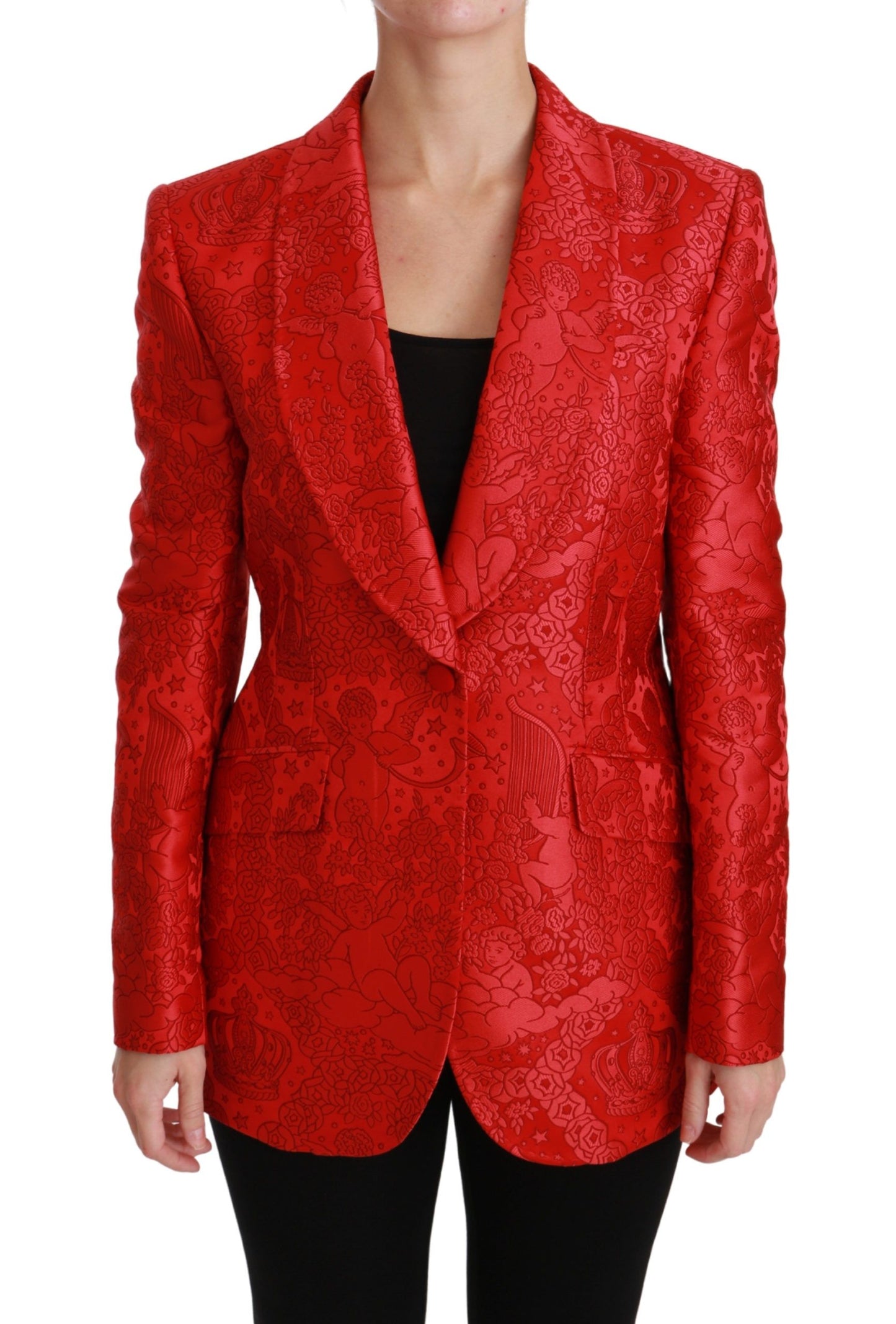 Dolce & Gabbana Roter Blazer mit Blumenmuster und Engelsmuster