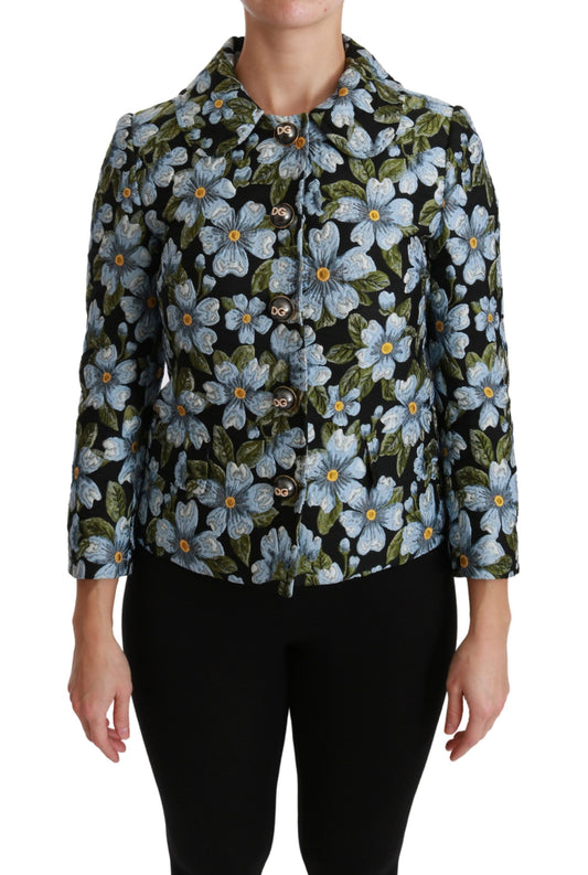 Dolce & Gabbana Mehrfarbiger Blazermantel mit Blumenmuster, Polyesterjacke
