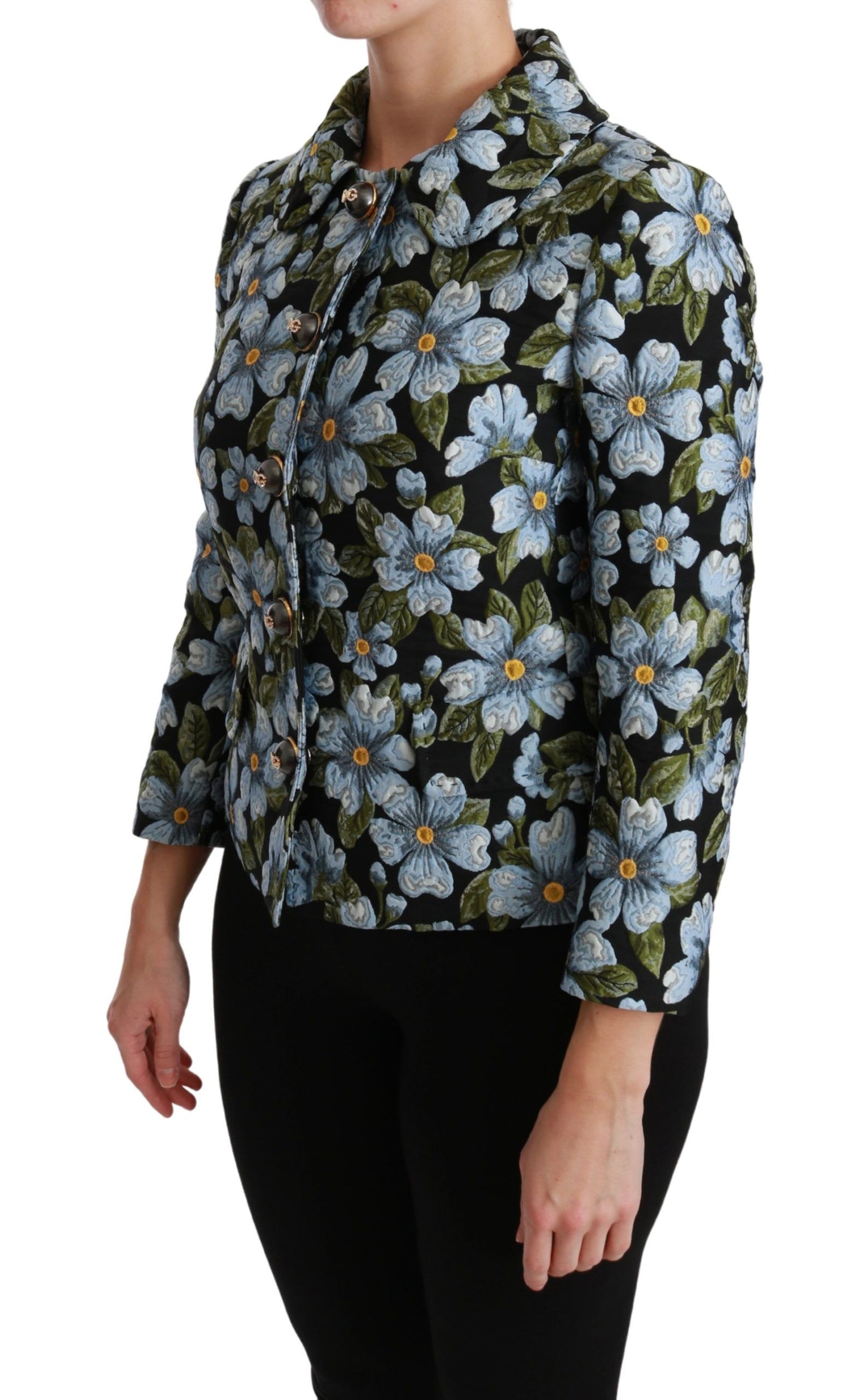 Dolce & Gabbana Mehrfarbiger Blazermantel mit Blumenmuster, Polyesterjacke