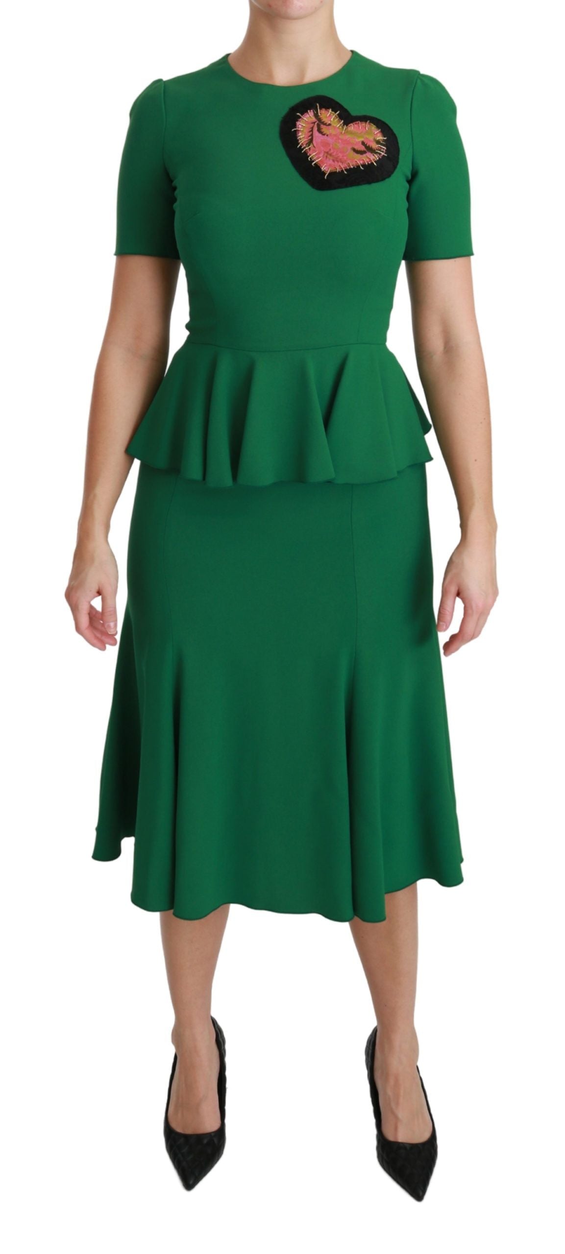 Robe mi-longue sirène en viscose à patch cœur vert Dolce & Gabbana