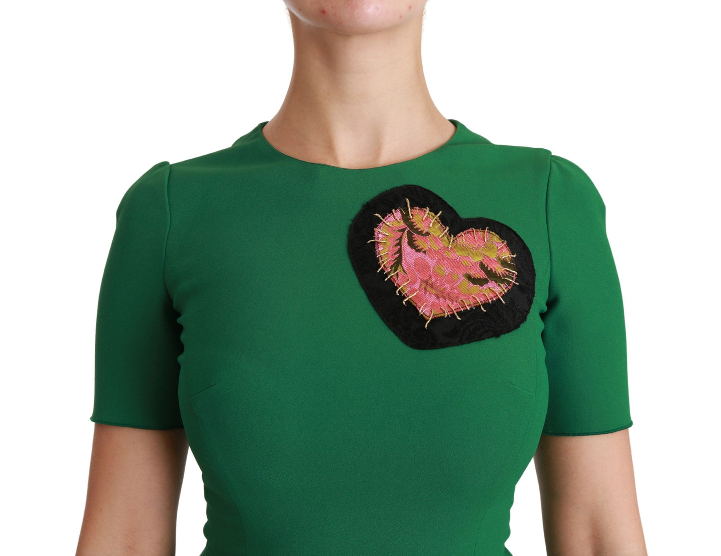 Robe mi-longue sirène en viscose à patch cœur vert Dolce & Gabbana