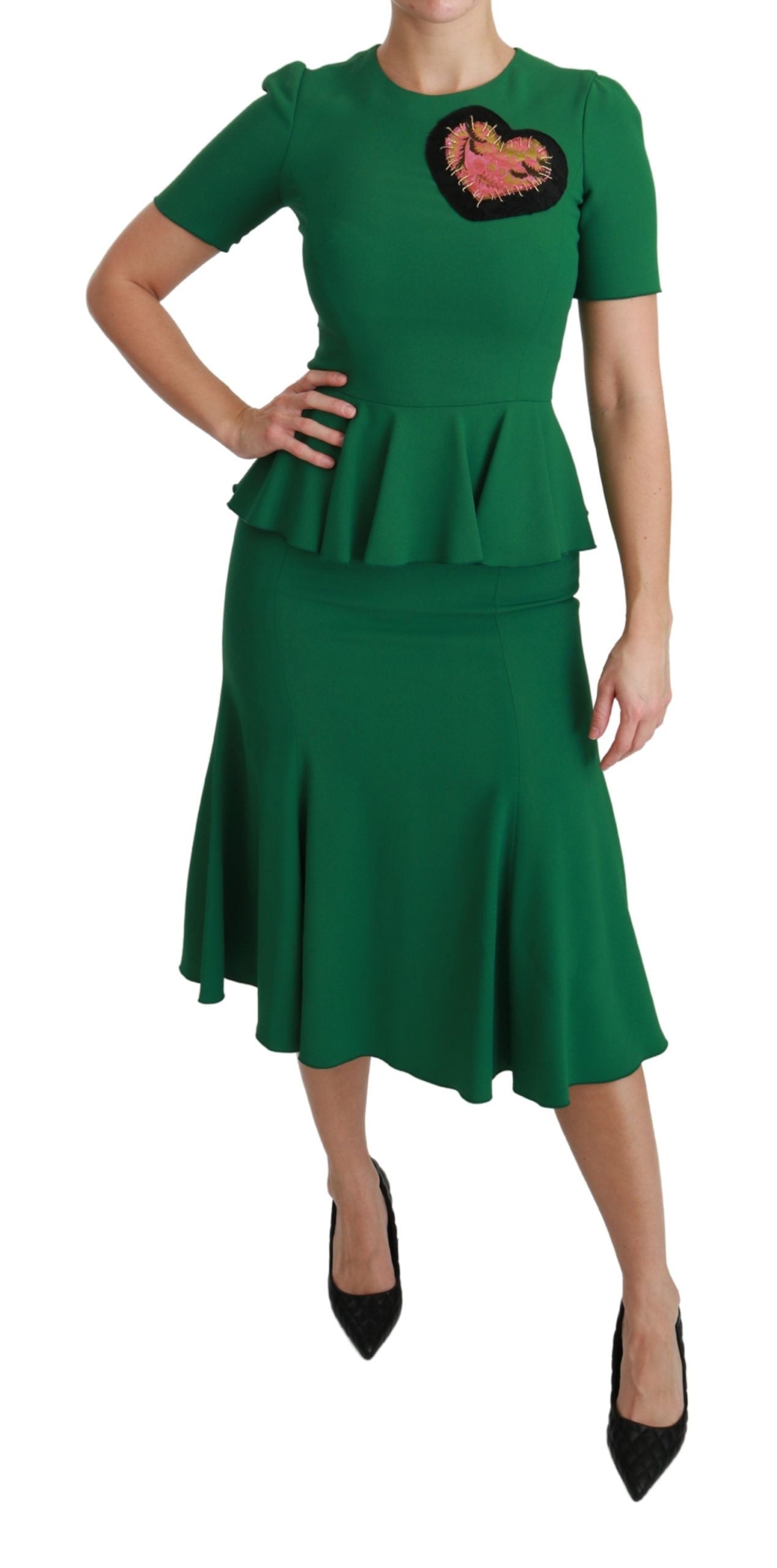 Robe mi-longue sirène en viscose à patch cœur vert Dolce & Gabbana