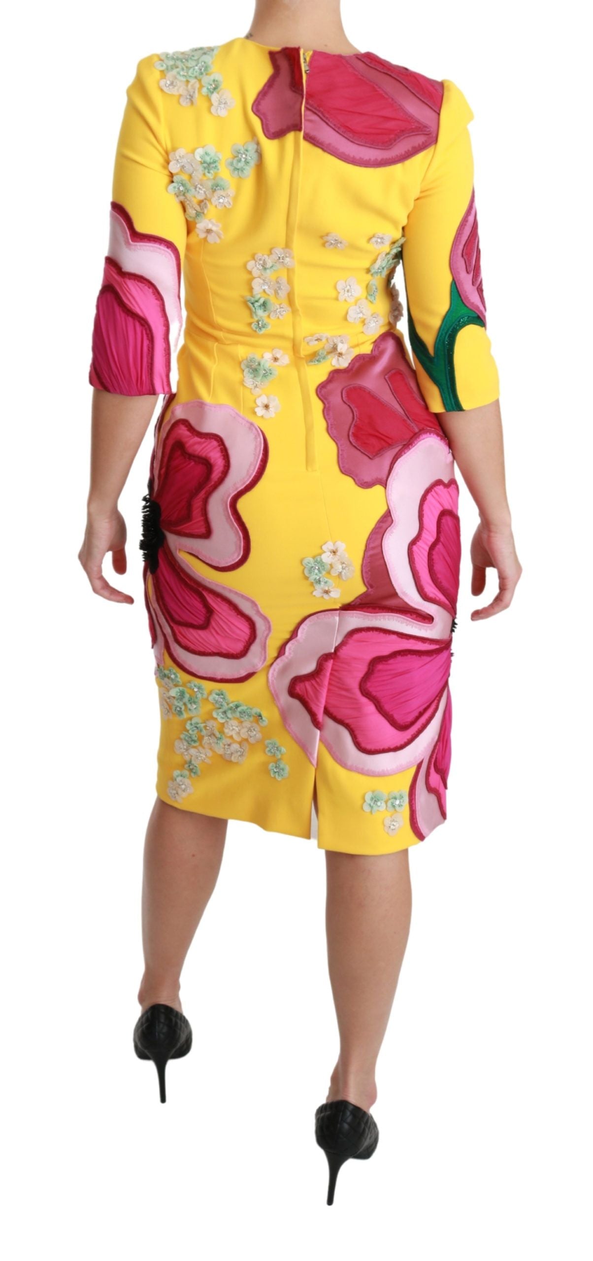 Robe fourreau moulante jaune à fleurs et cristaux Dolce & Gabbana