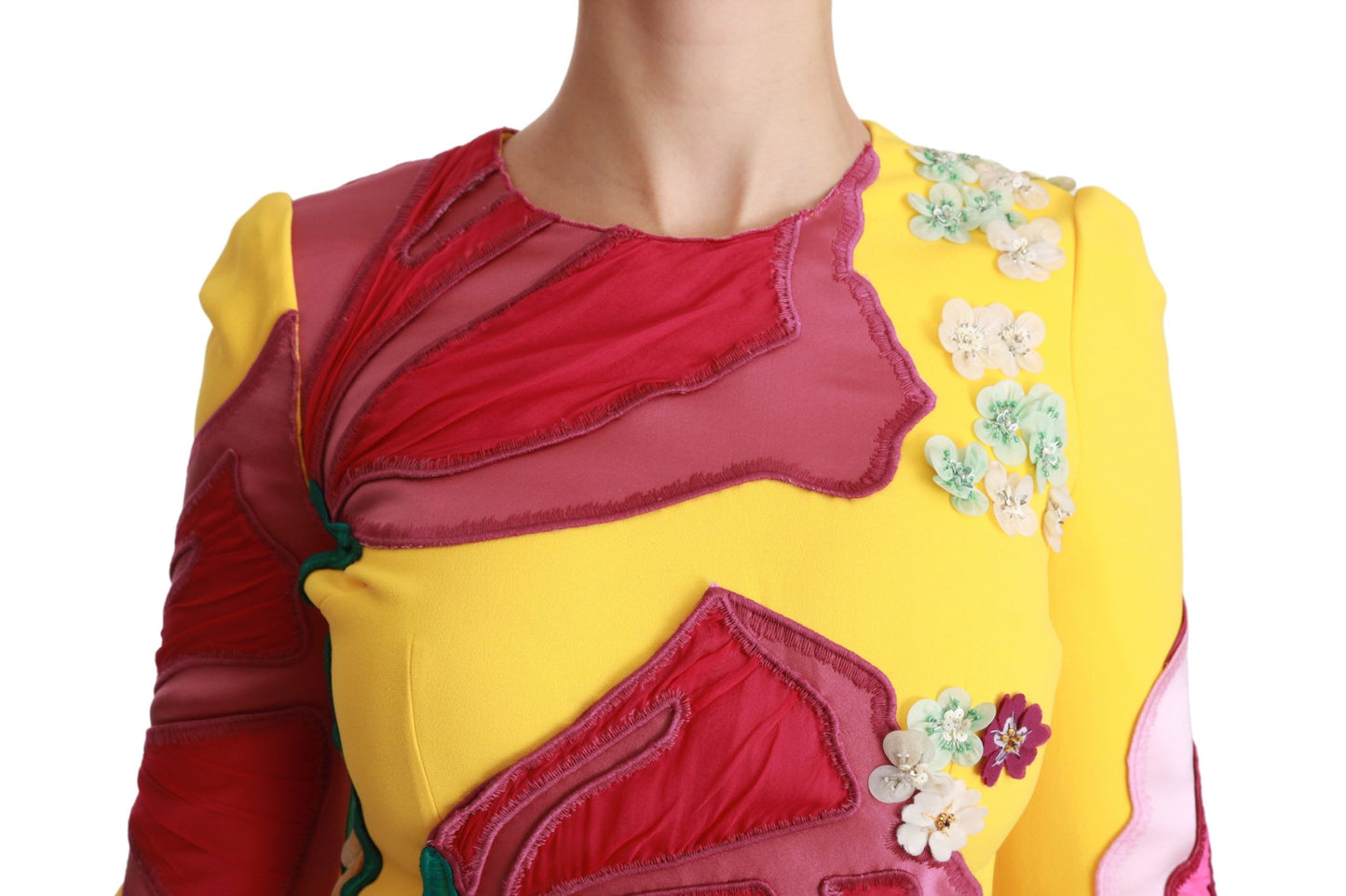Robe fourreau moulante jaune à fleurs et cristaux Dolce & Gabbana