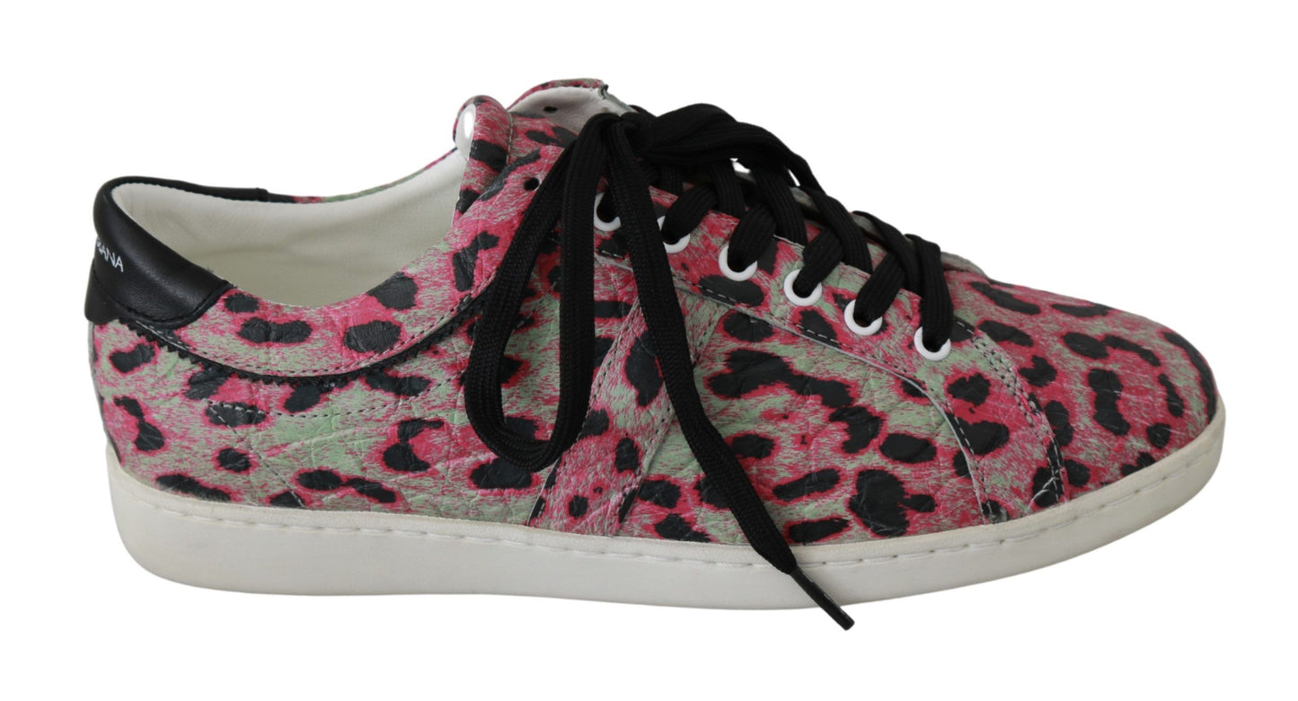 Baskets plates en cuir à imprimé léopard rose Dolce & Gabbana