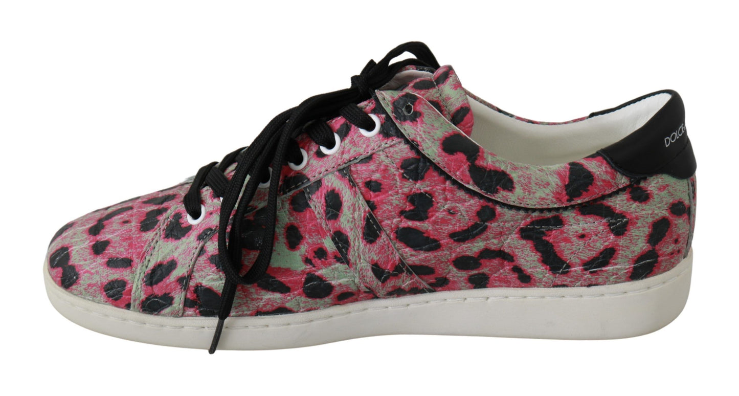 Baskets plates en cuir à imprimé léopard rose Dolce & Gabbana