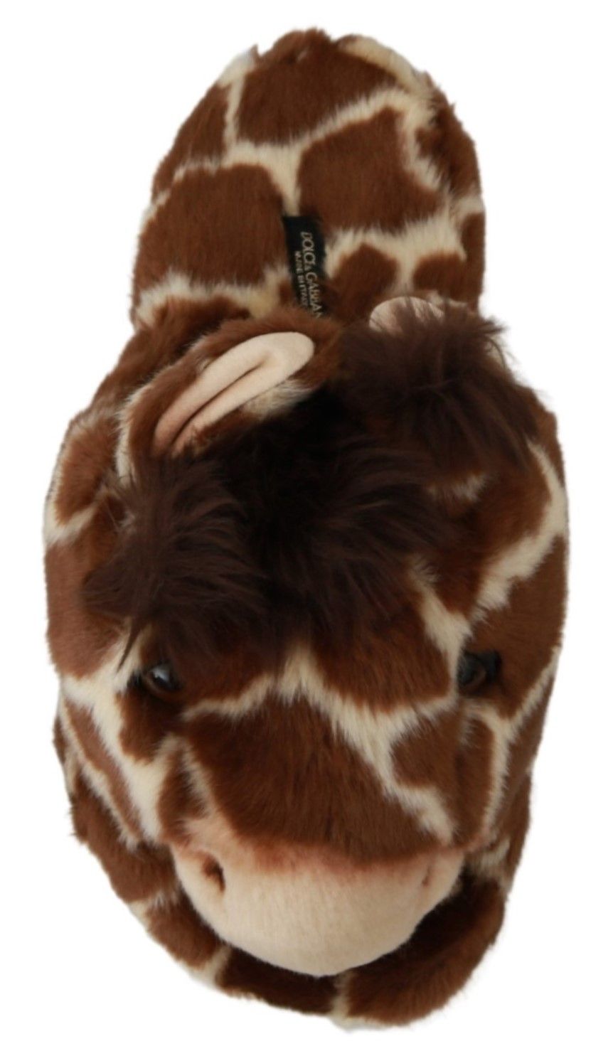 Chaussons Dolce & Gabbana marron girafe, sandales plates, chaussures