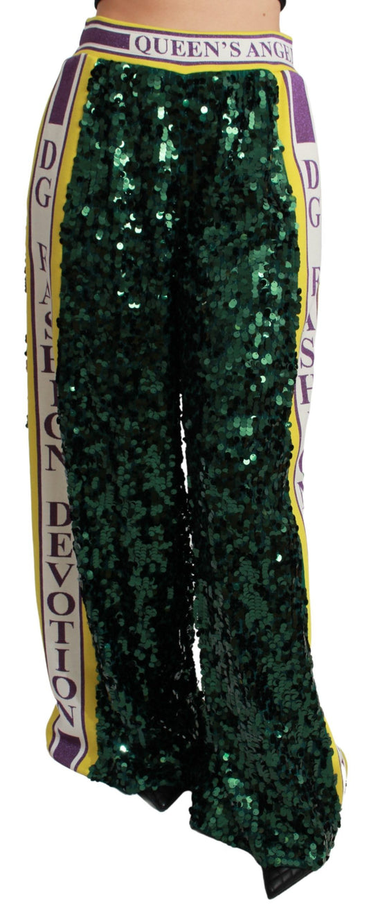 Pantalon à sequins verts Dolce & Gabbana Pantalon Queens Angel