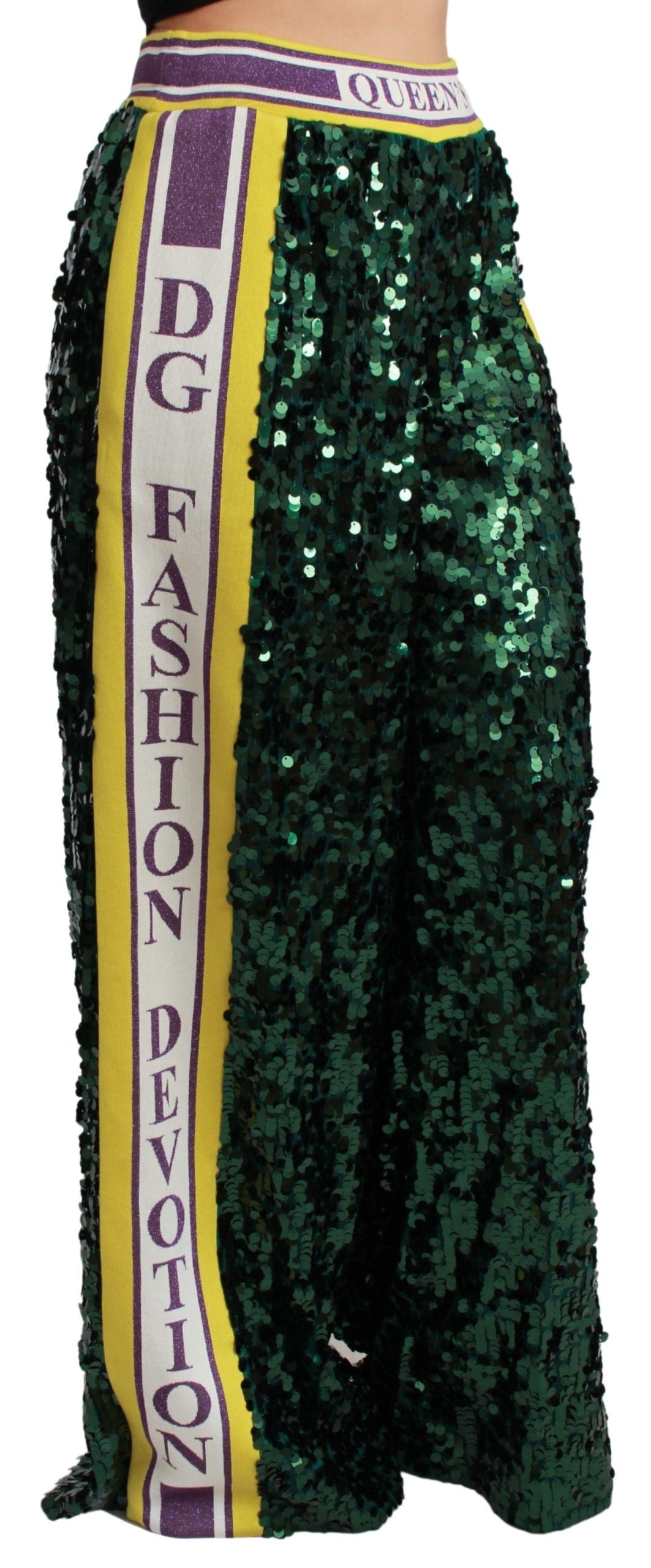 Pantalon à sequins verts Dolce & Gabbana Pantalon Queens Angel