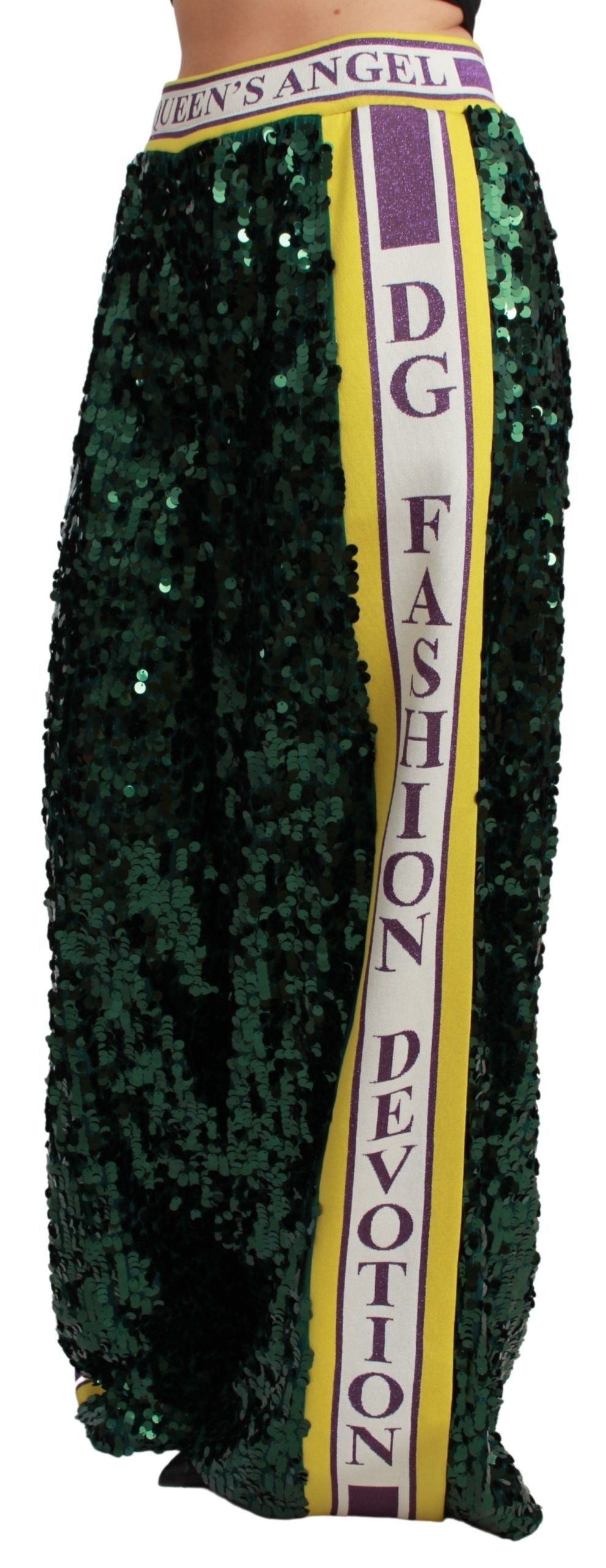 Pantalon à sequins verts Dolce & Gabbana Pantalon Queens Angel