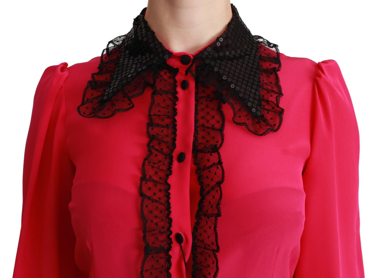 Chemisier en soie rose et dentelle à sequins noirs Dolce & Gabbana