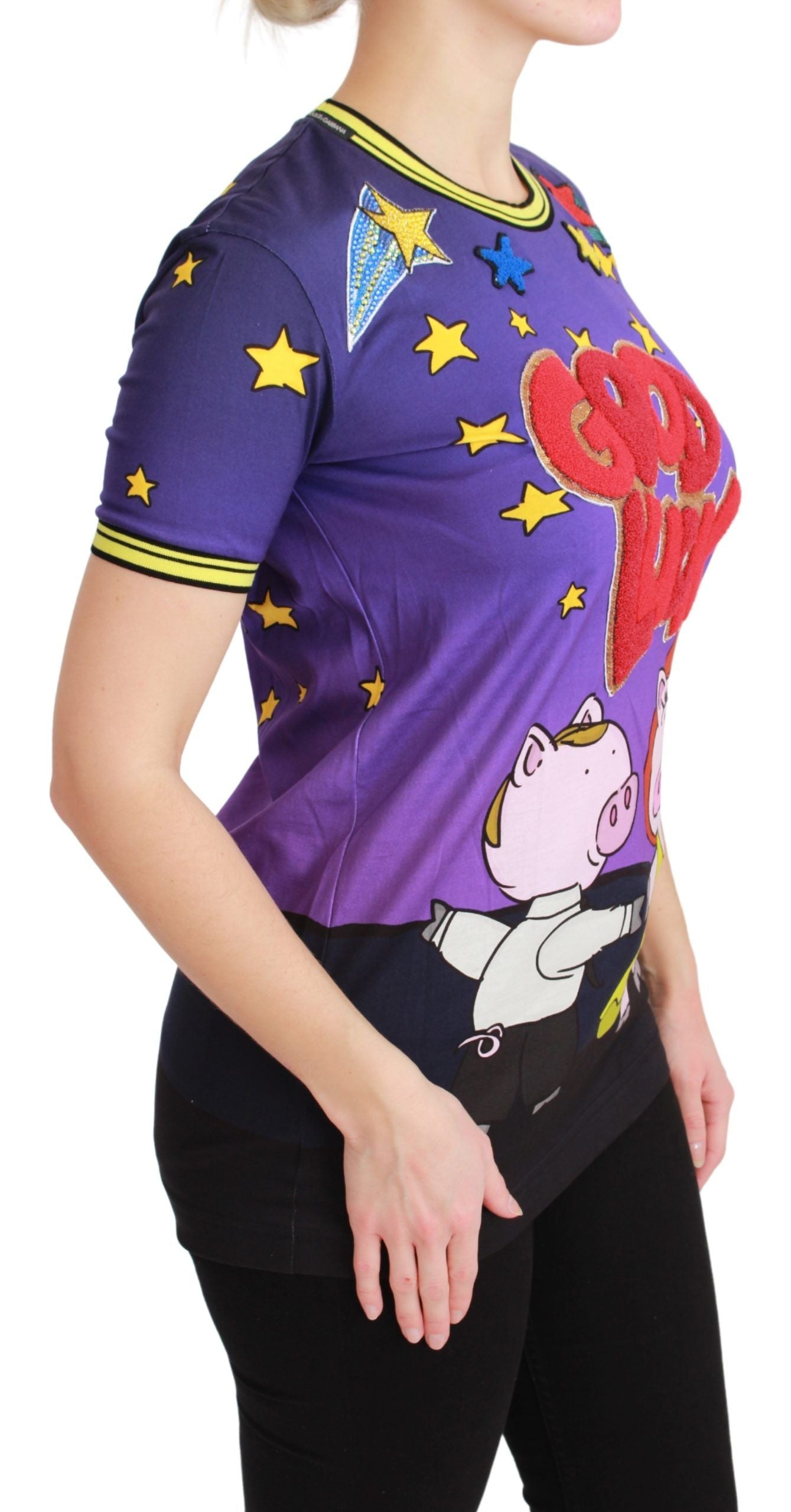 T-shirt en coton violet Dolce & Gabbana YEAR OF THE PIG