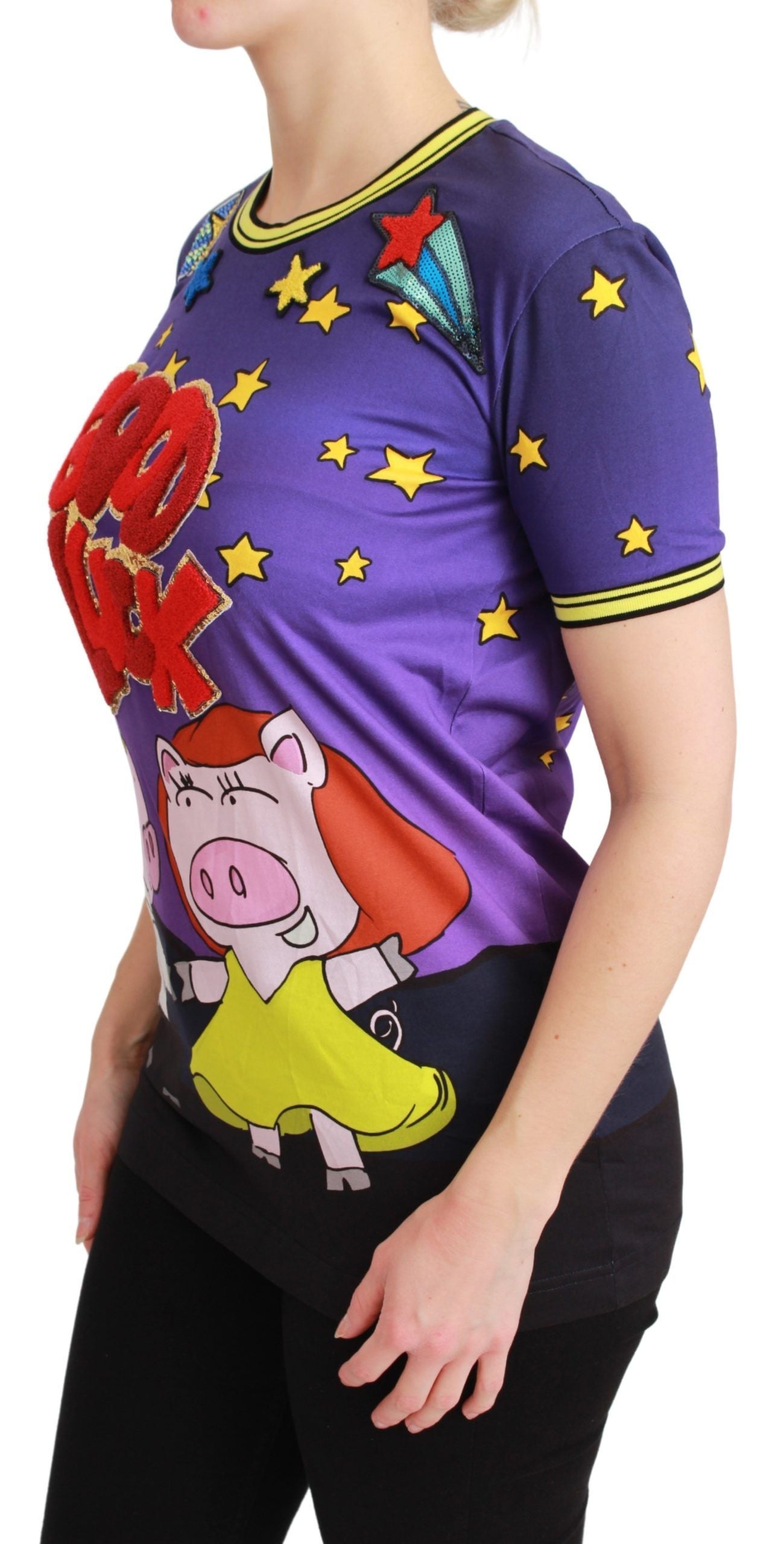 T-shirt en coton violet Dolce & Gabbana YEAR OF THE PIG