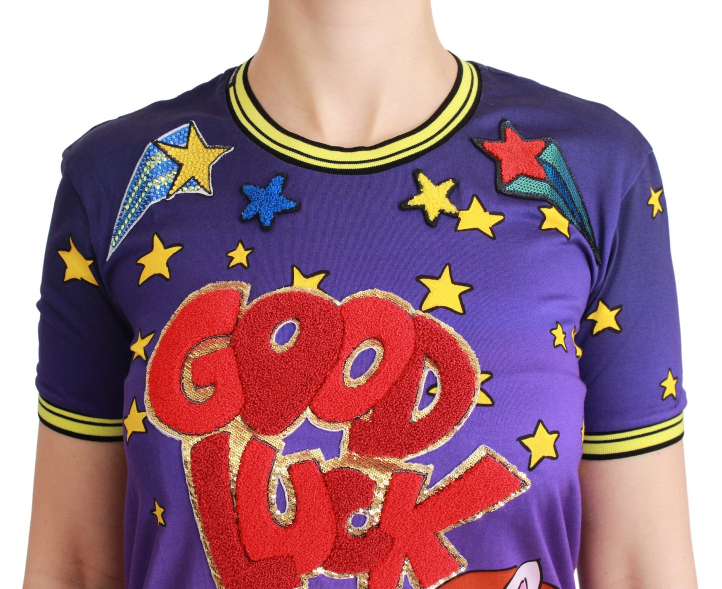 T-shirt en coton violet Dolce & Gabbana YEAR OF THE PIG