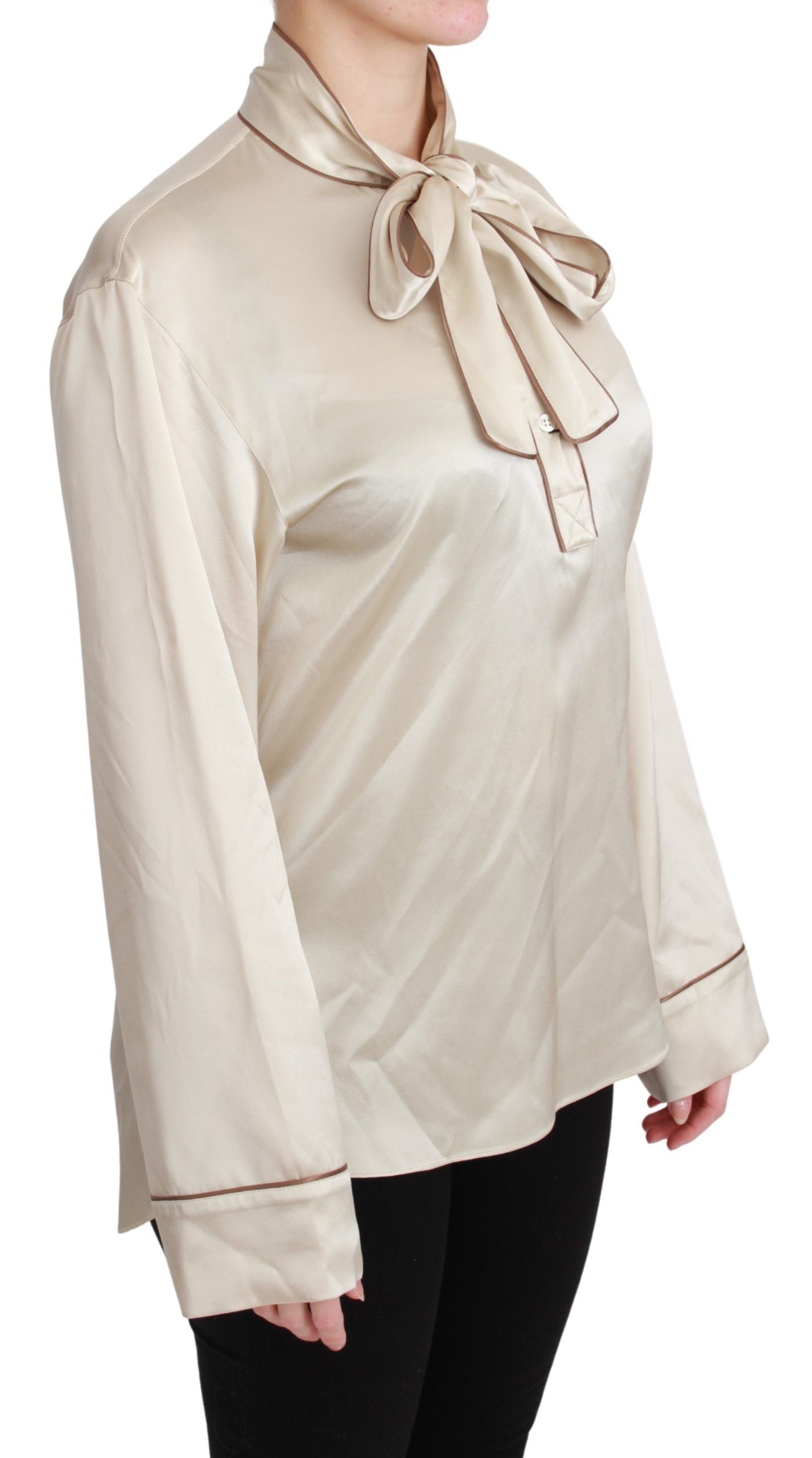 Chemisier en satin de soie beige Dolce & Gabbana avec haut à manches Queen