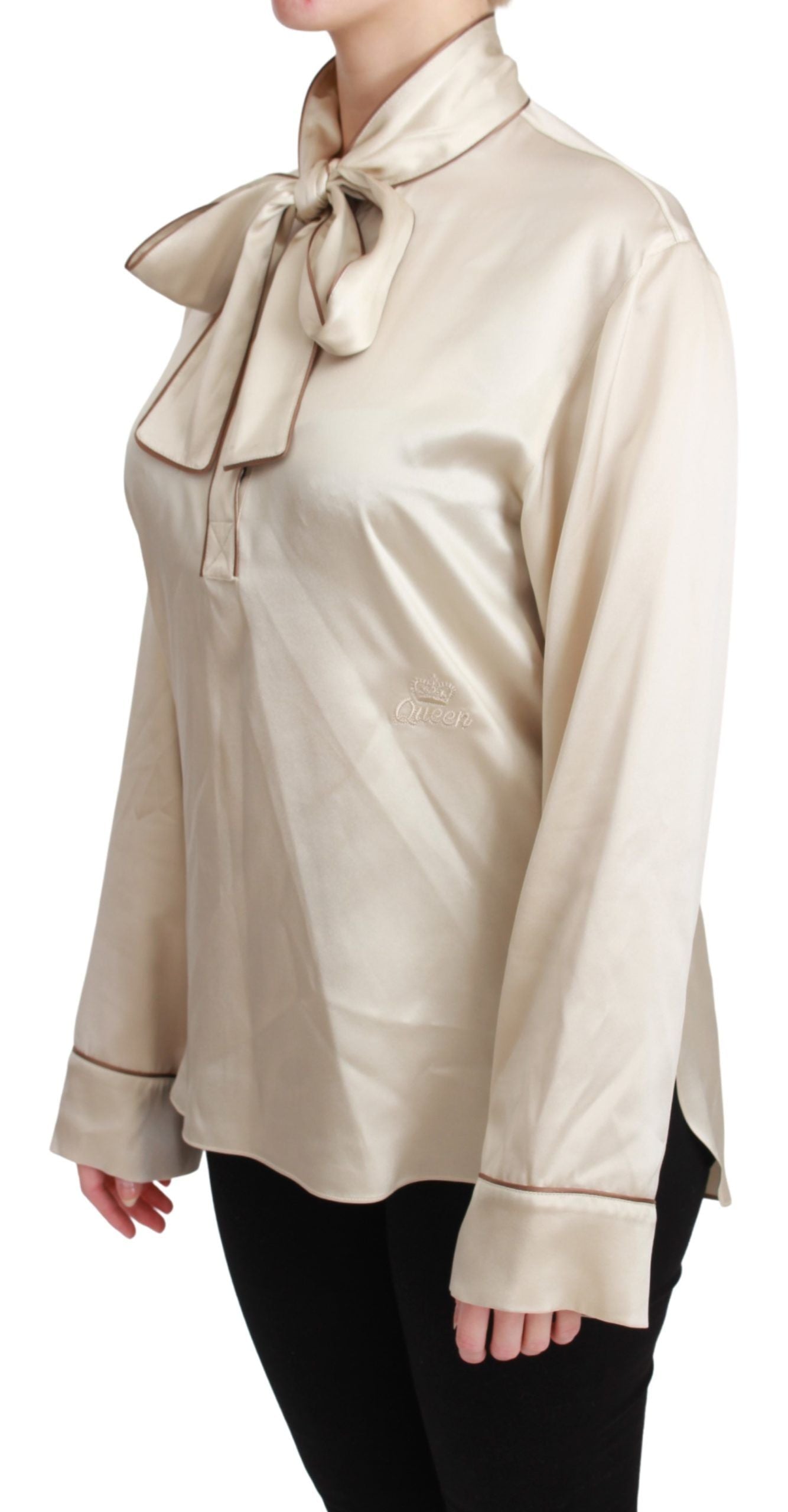 Chemisier en satin de soie beige Dolce & Gabbana avec haut à manches Queen