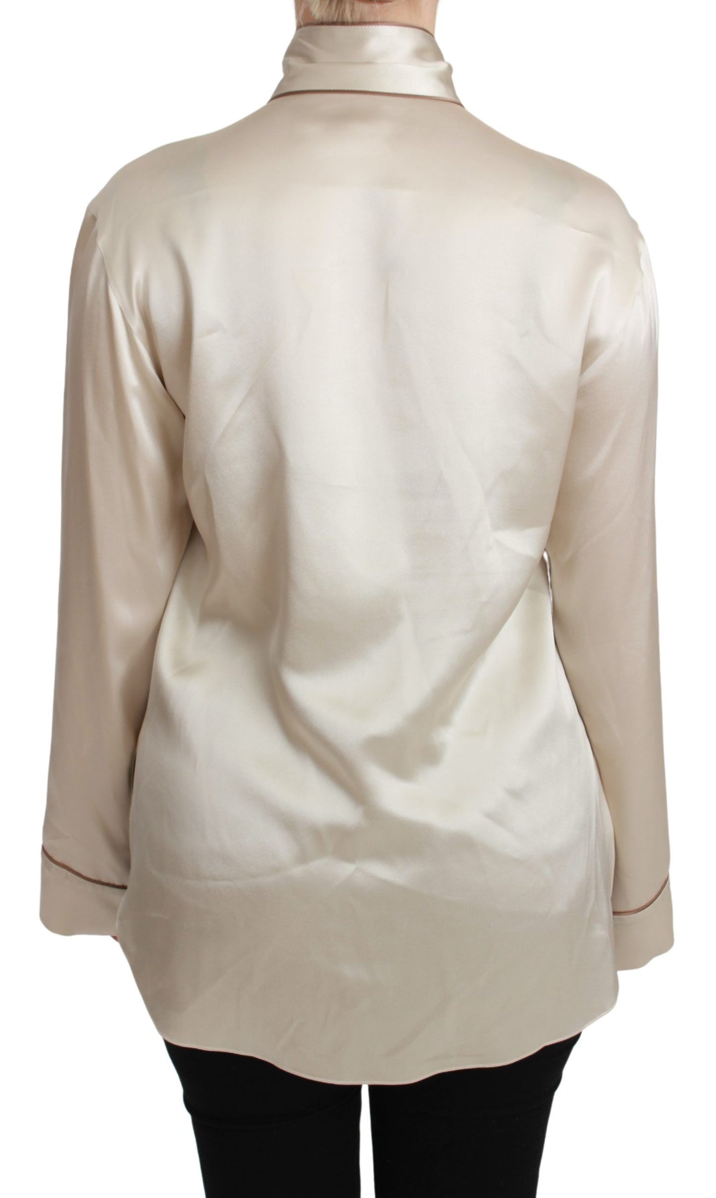 Chemisier en satin de soie beige Dolce & Gabbana avec haut à manches Queen