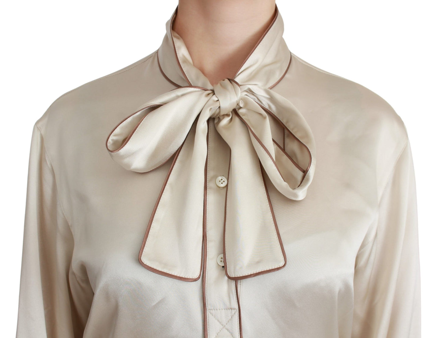 Chemisier en satin de soie beige Dolce & Gabbana avec haut à manches Queen