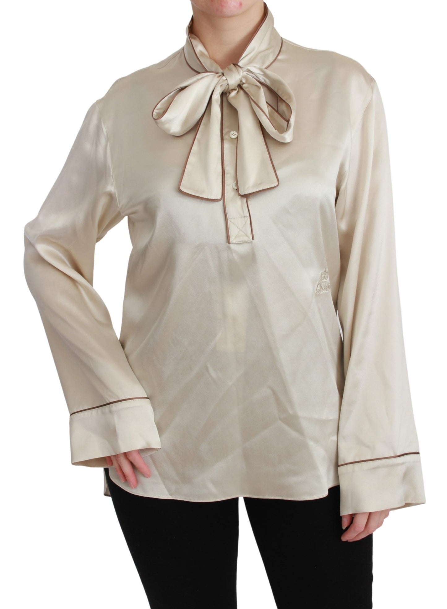 Chemisier en satin de soie beige Dolce & Gabbana avec haut à manches Queen