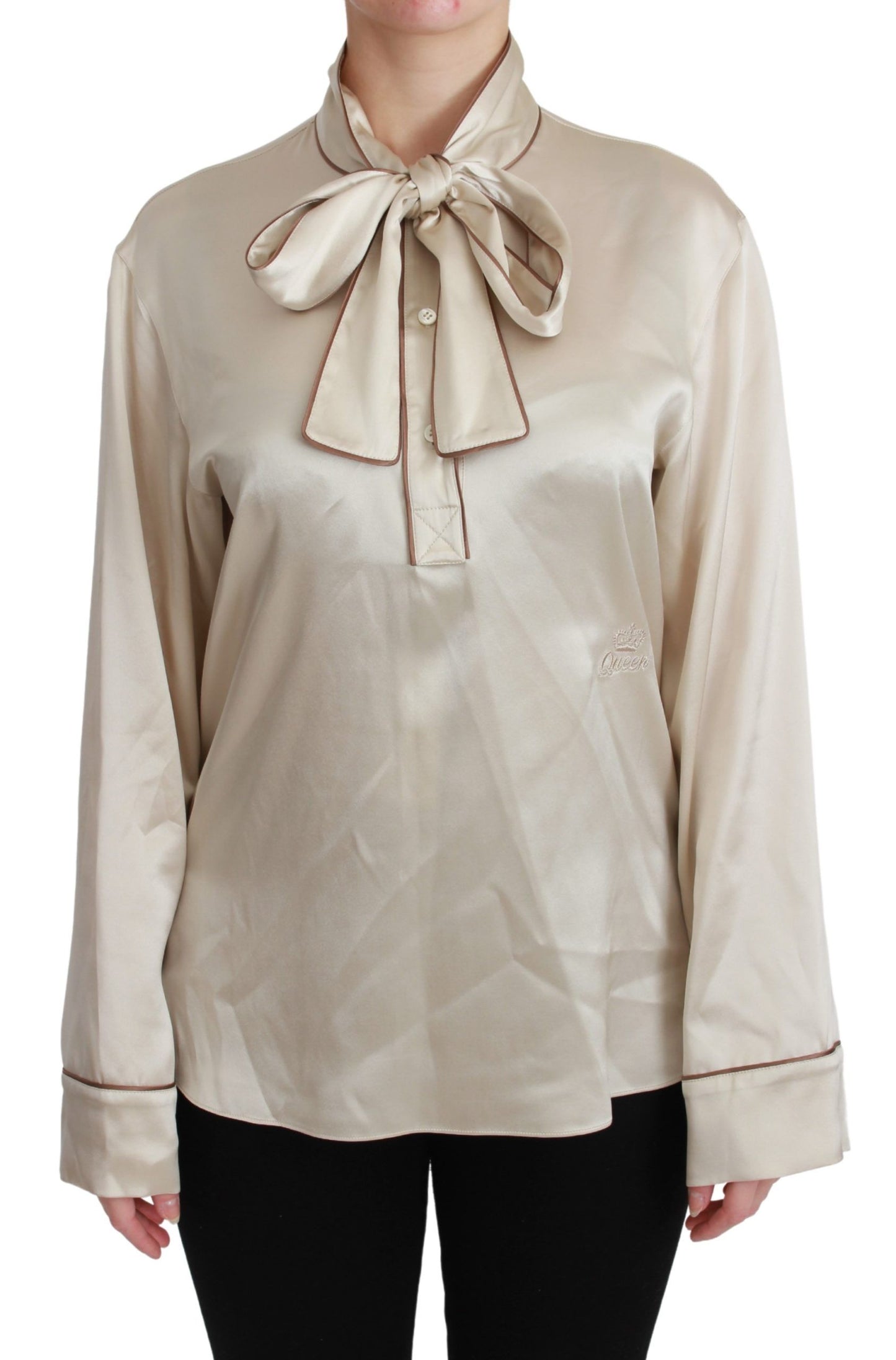 Chemisier en satin de soie beige Dolce & Gabbana avec haut à manches Queen