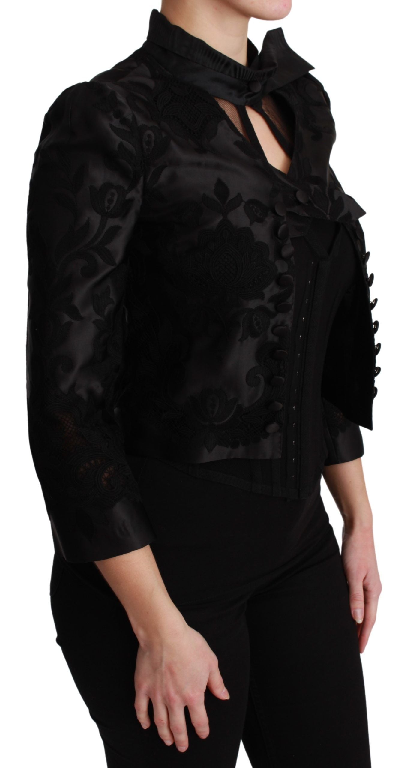 Veste blazer en soie à motif floral noir Dolce & Gabbana