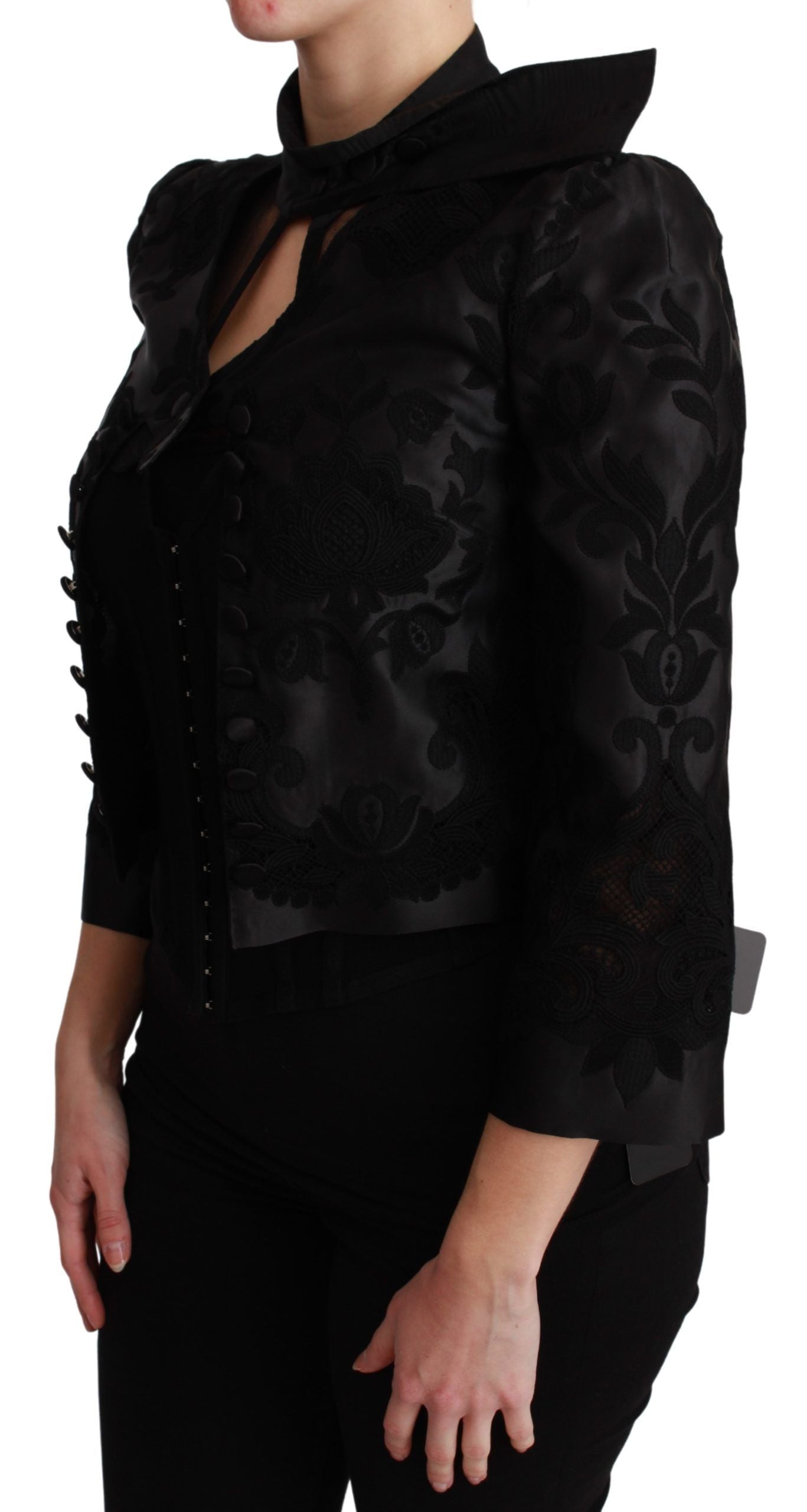 Veste blazer en soie à motif floral noir Dolce & Gabbana