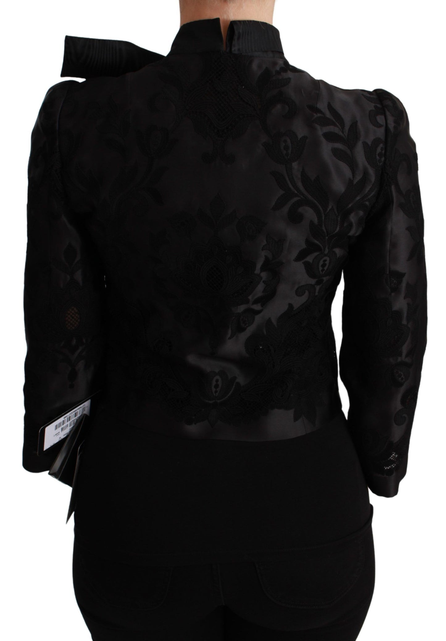 Veste blazer en soie à motif floral noir Dolce & Gabbana