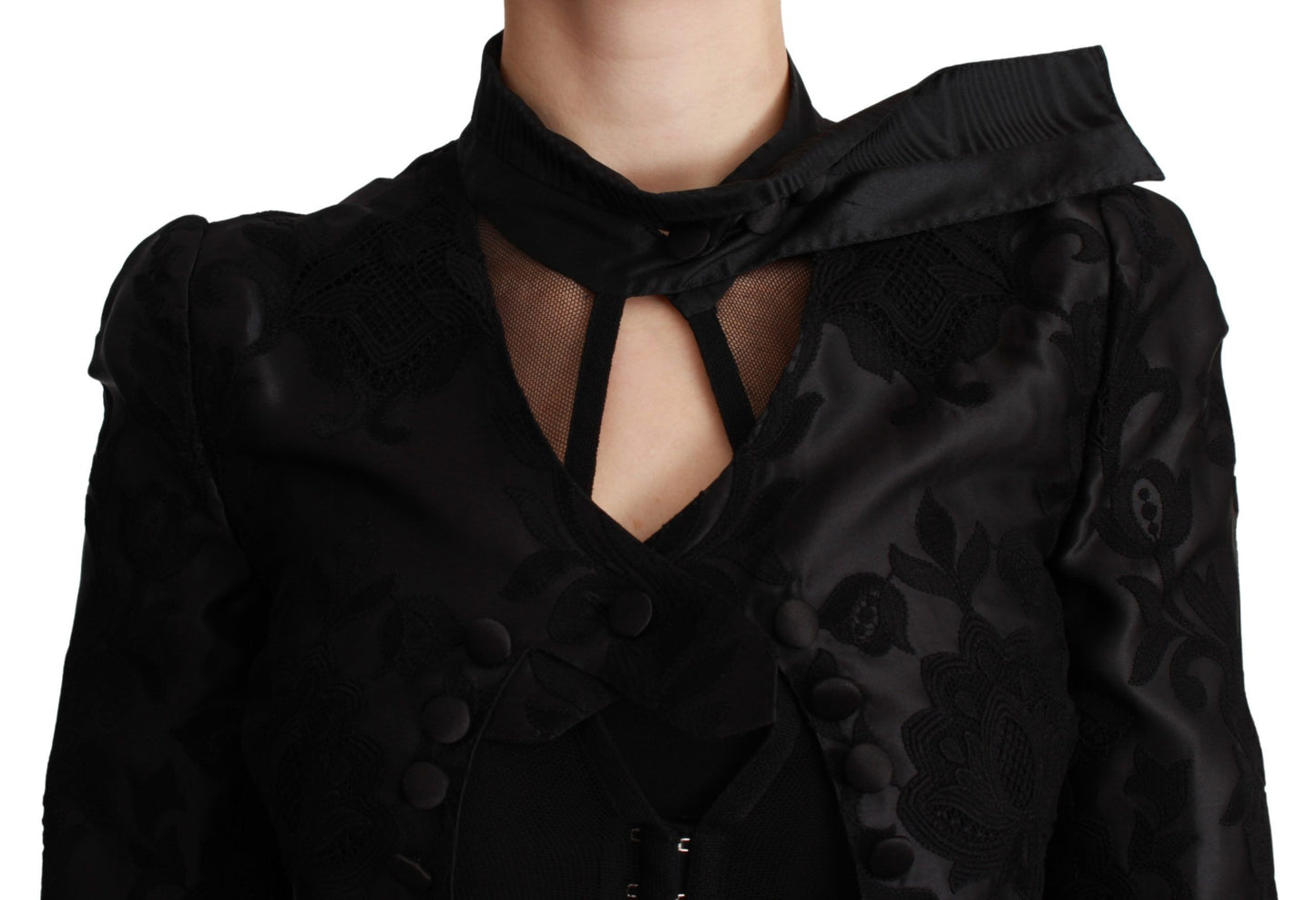 Veste blazer en soie à motif floral noir Dolce & Gabbana