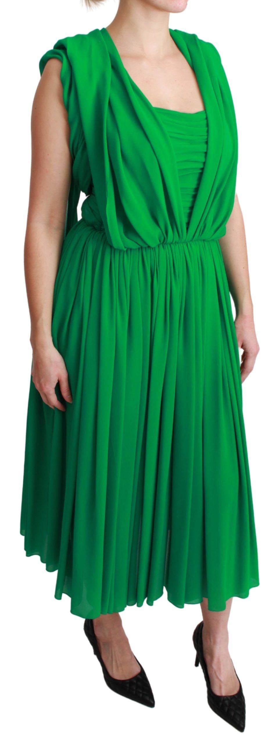 Robe longue plissée sans manches Dolce & Gabbana 100 % soie verte