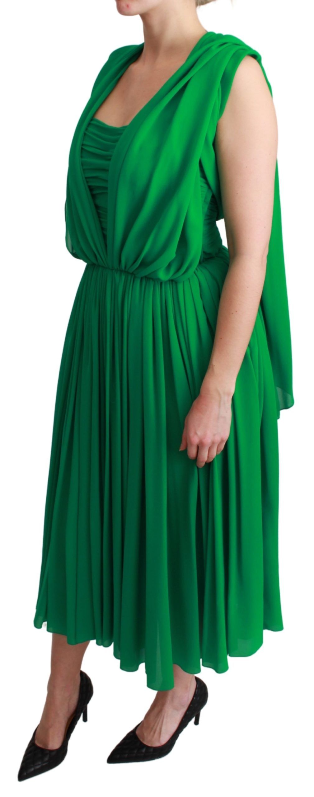Robe longue plissée sans manches Dolce & Gabbana 100 % soie verte