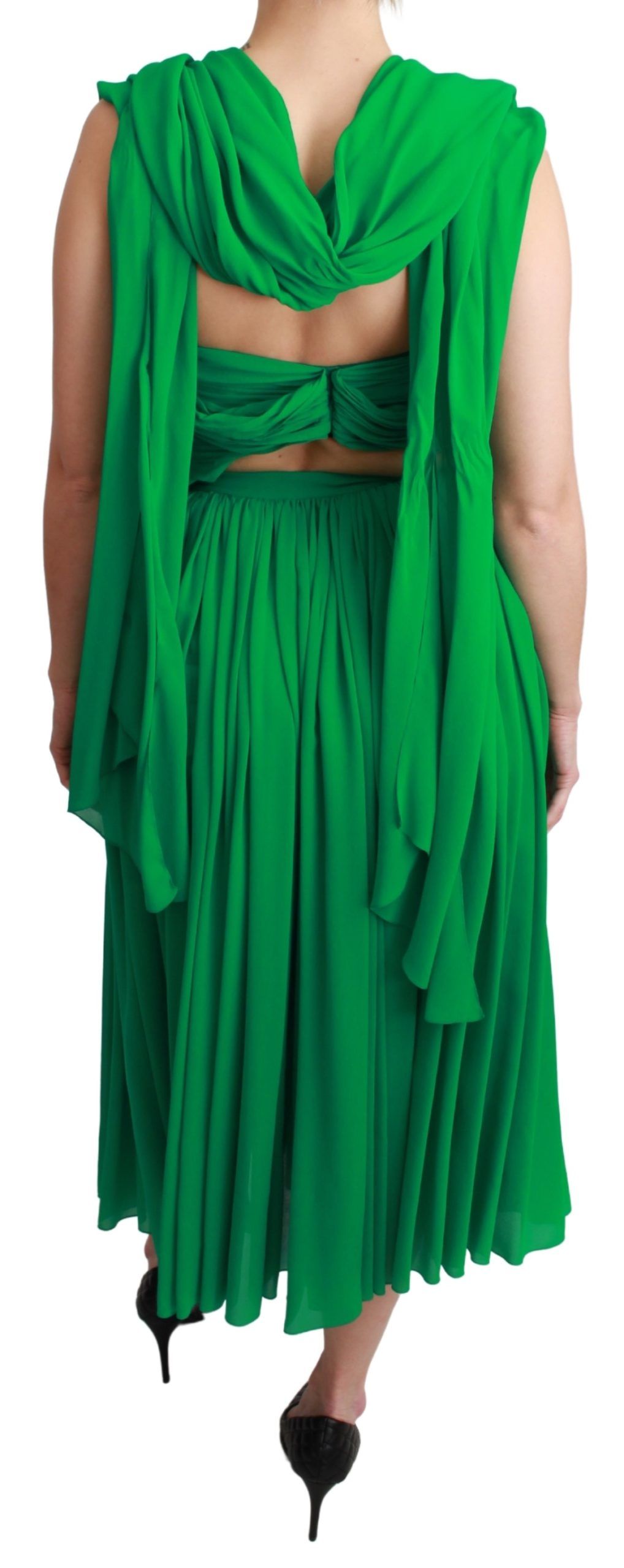 Robe longue plissée sans manches Dolce & Gabbana 100 % soie verte