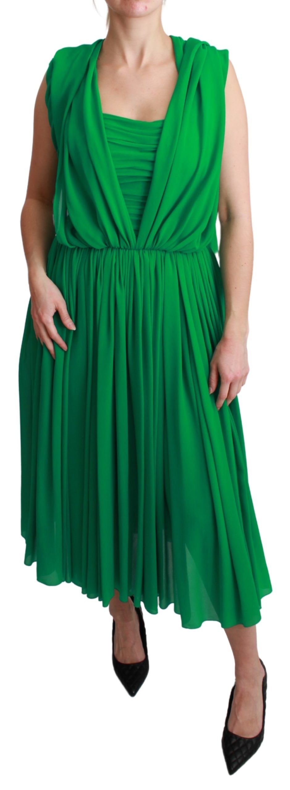 Robe longue plissée sans manches Dolce & Gabbana 100 % soie verte